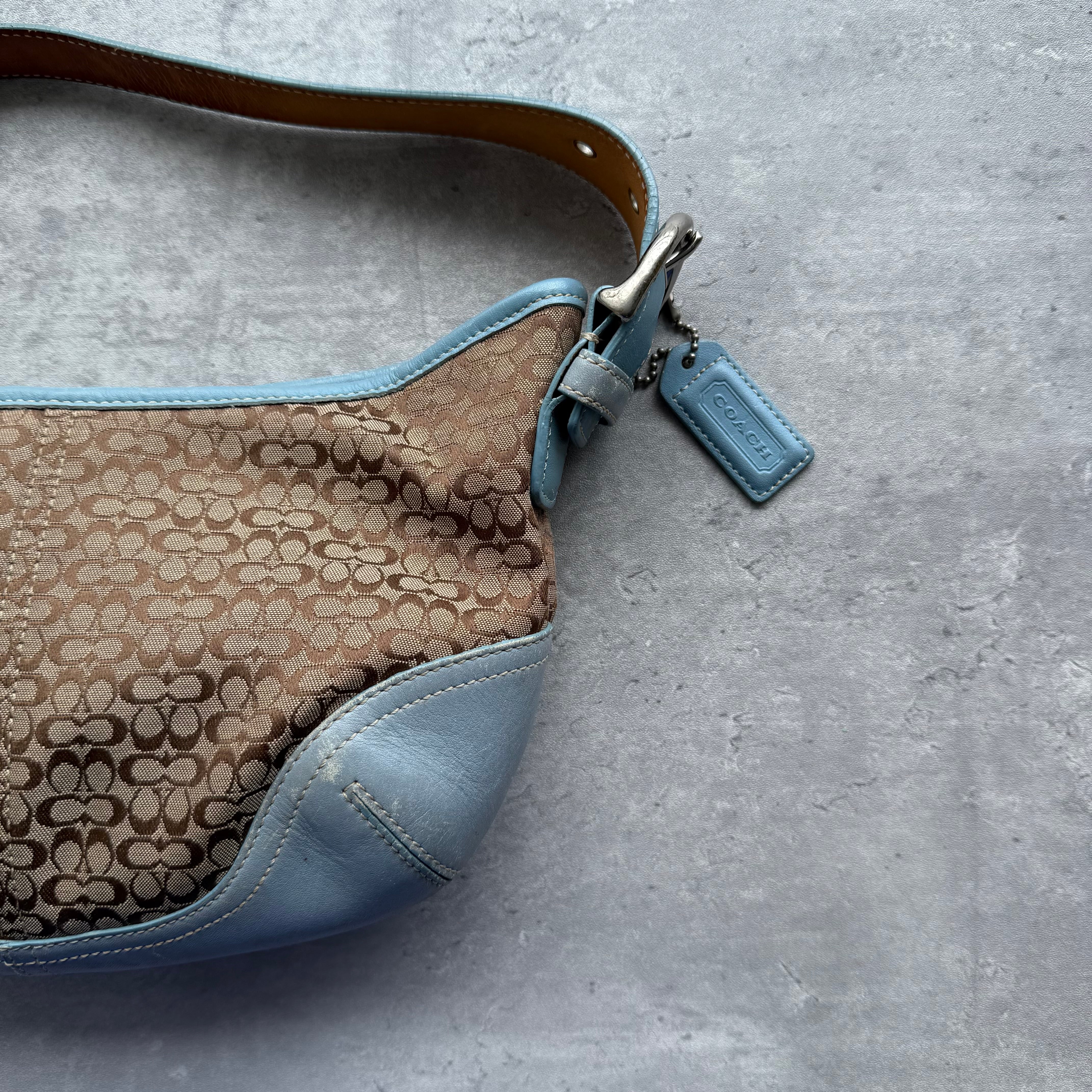 Coach Signature Mini Sufflette Shoulder Bag Beige/Blue