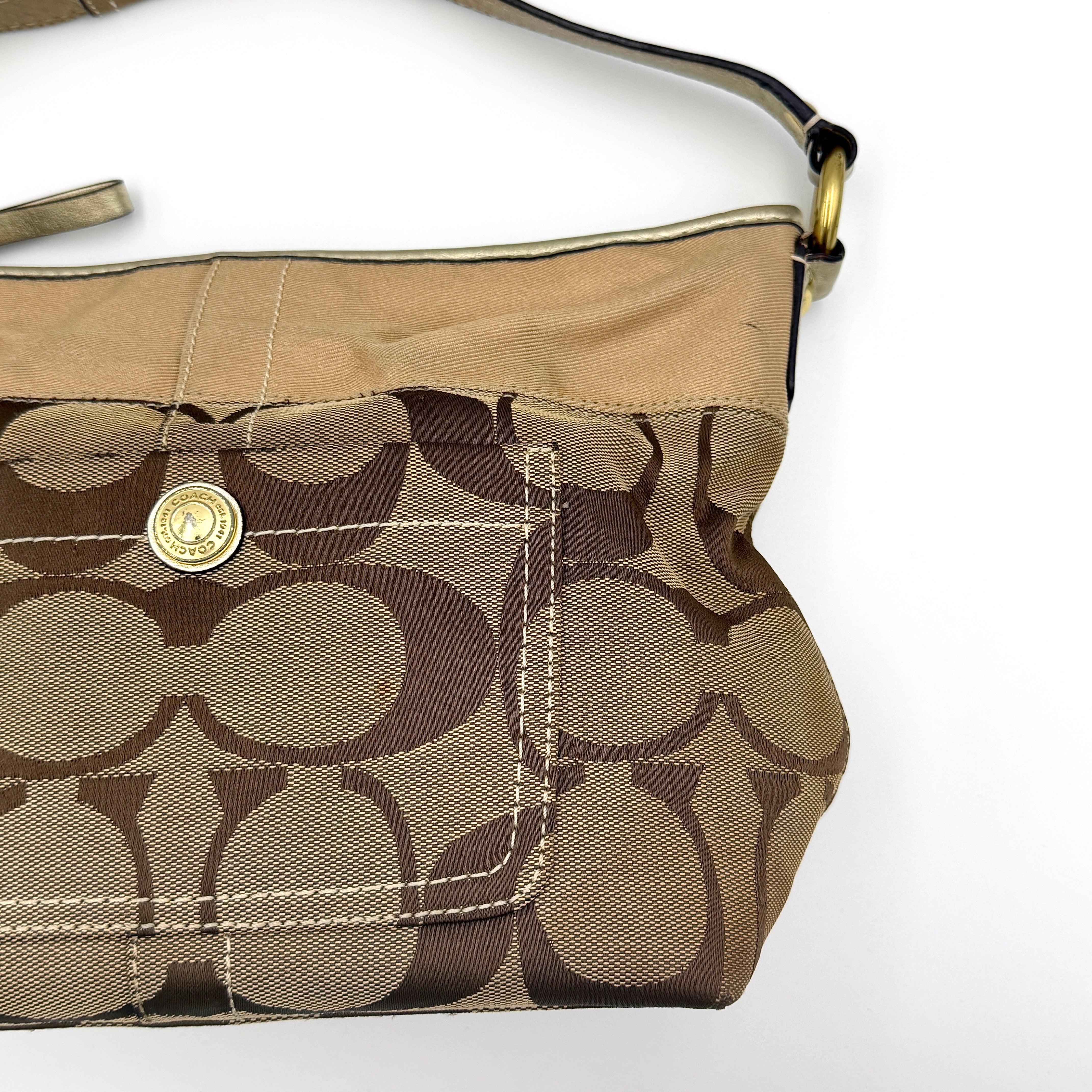 Coach Signature Canvas Shoulder Bag Beige