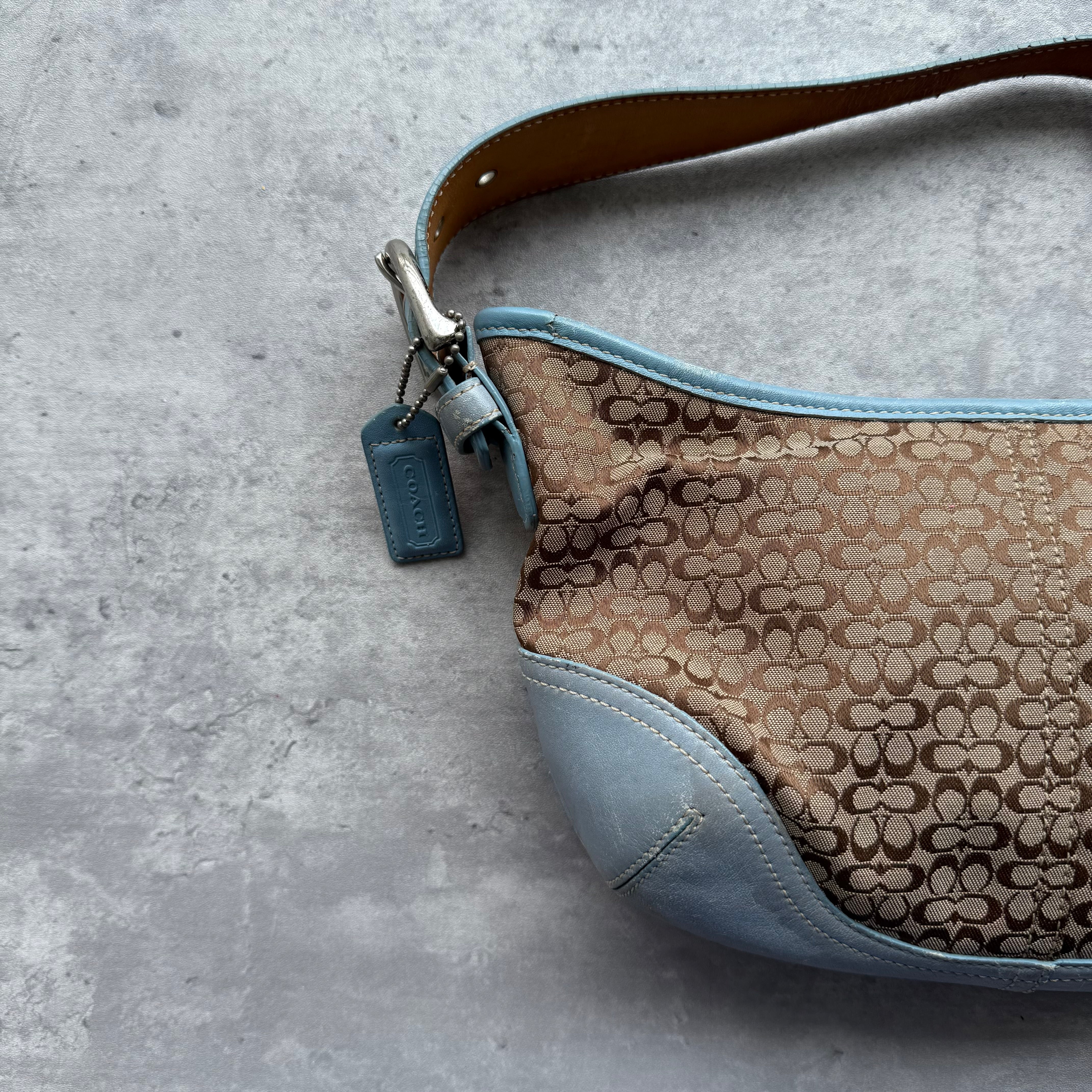 Coach Signature Mini Sufflette Shoulder Bag Beige/Blue