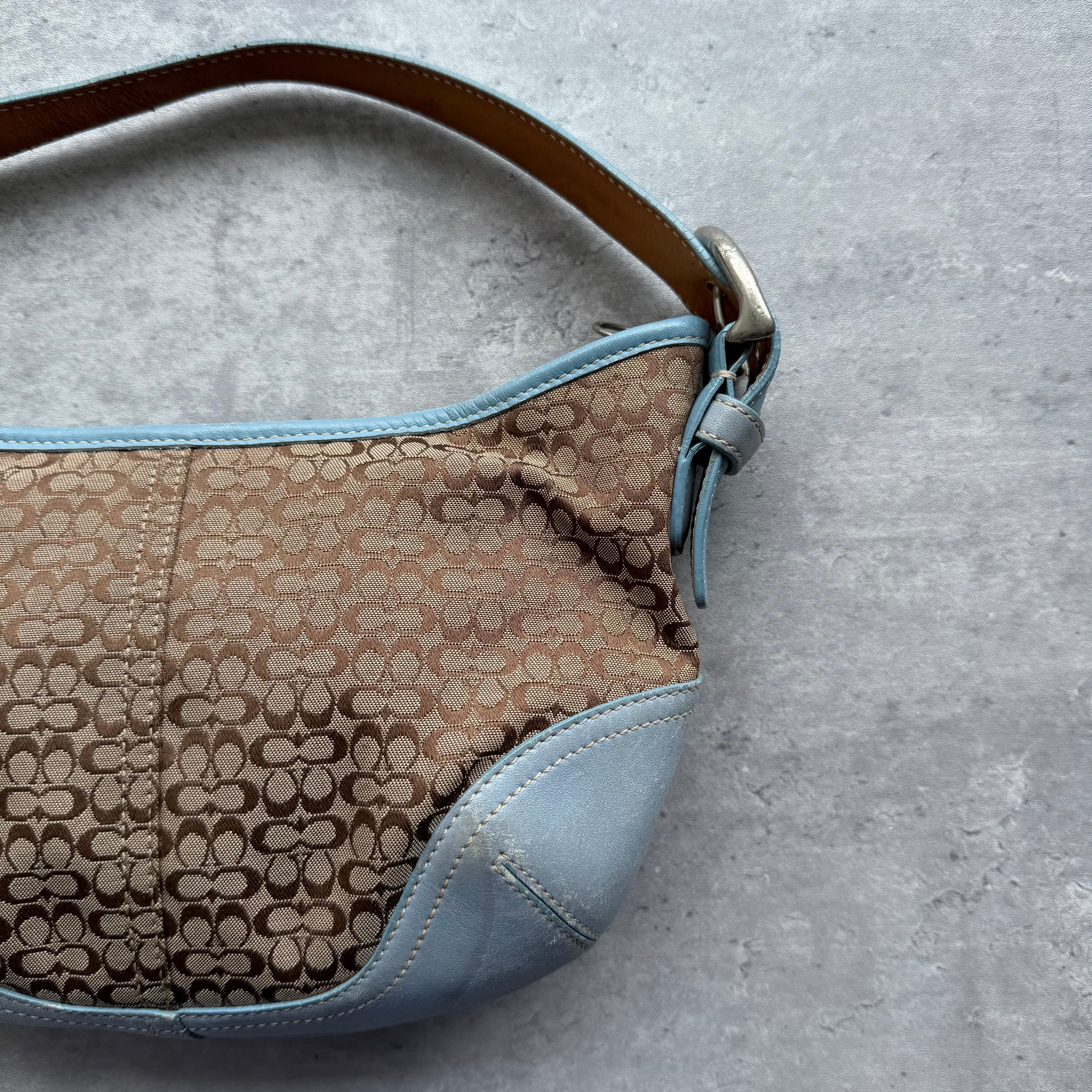 Coach Signature Mini Sufflette Shoulder Bag Beige/Blue