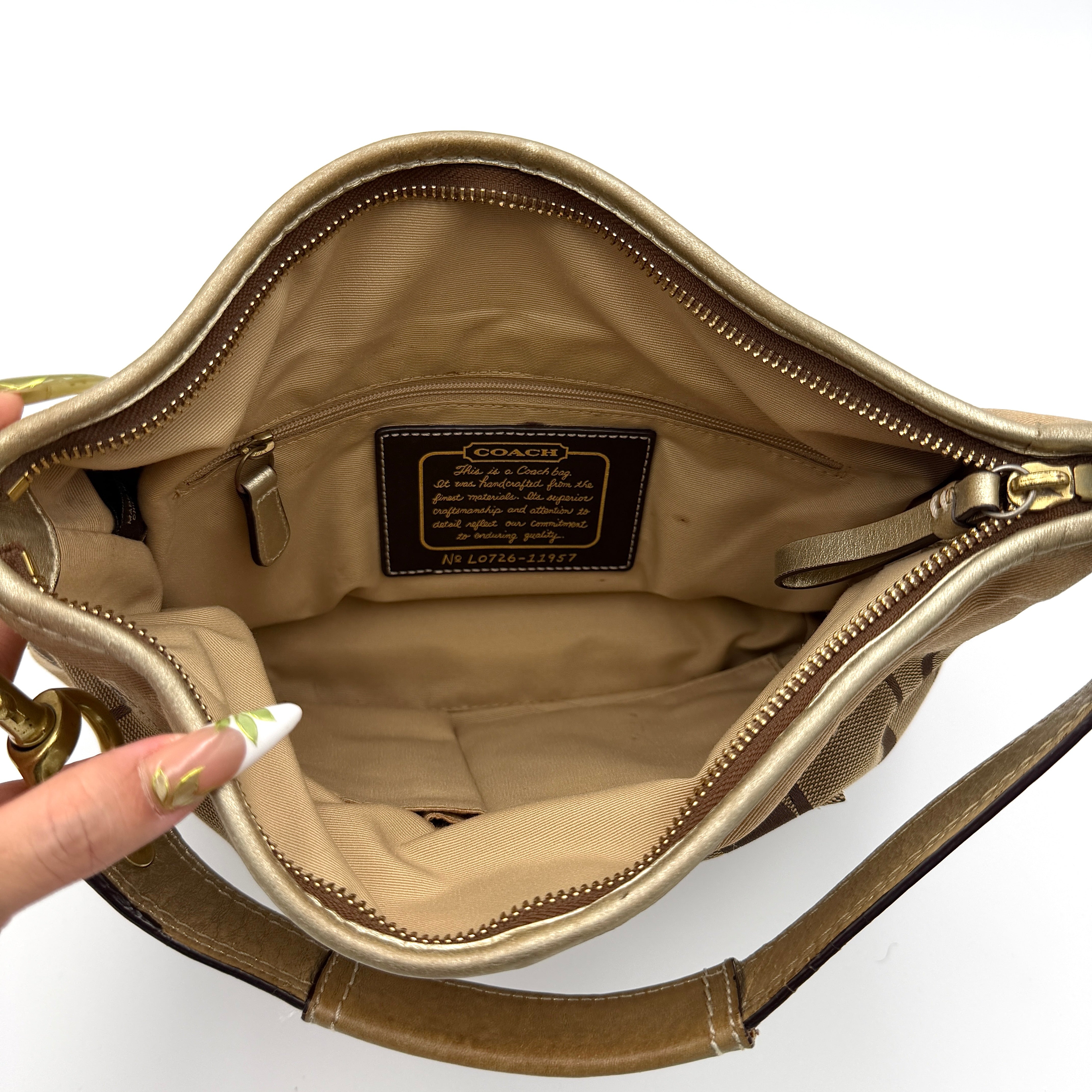 Coach Signature Canvas Shoulder Bag Beige