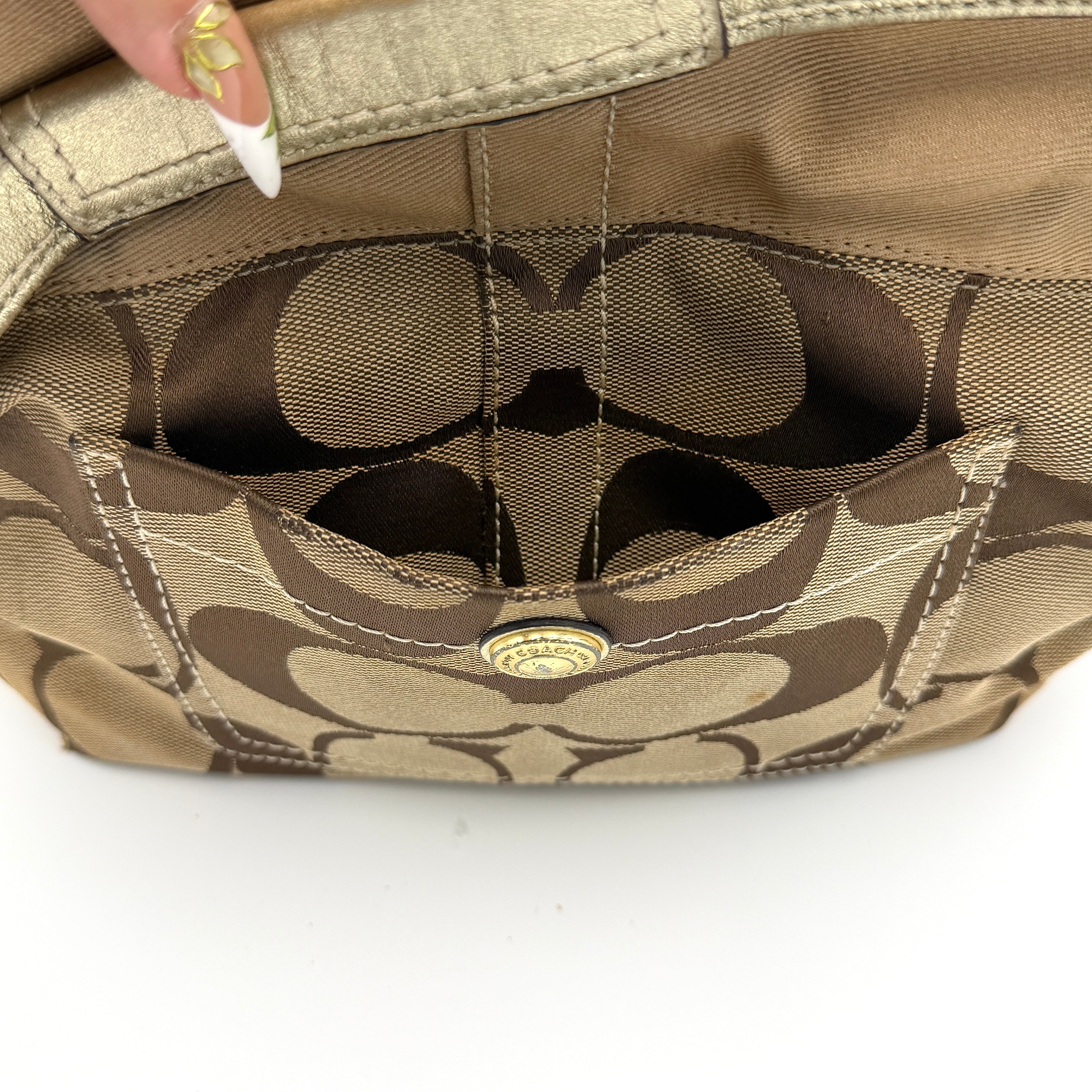 Coach Signature Canvas Shoulder Bag Beige