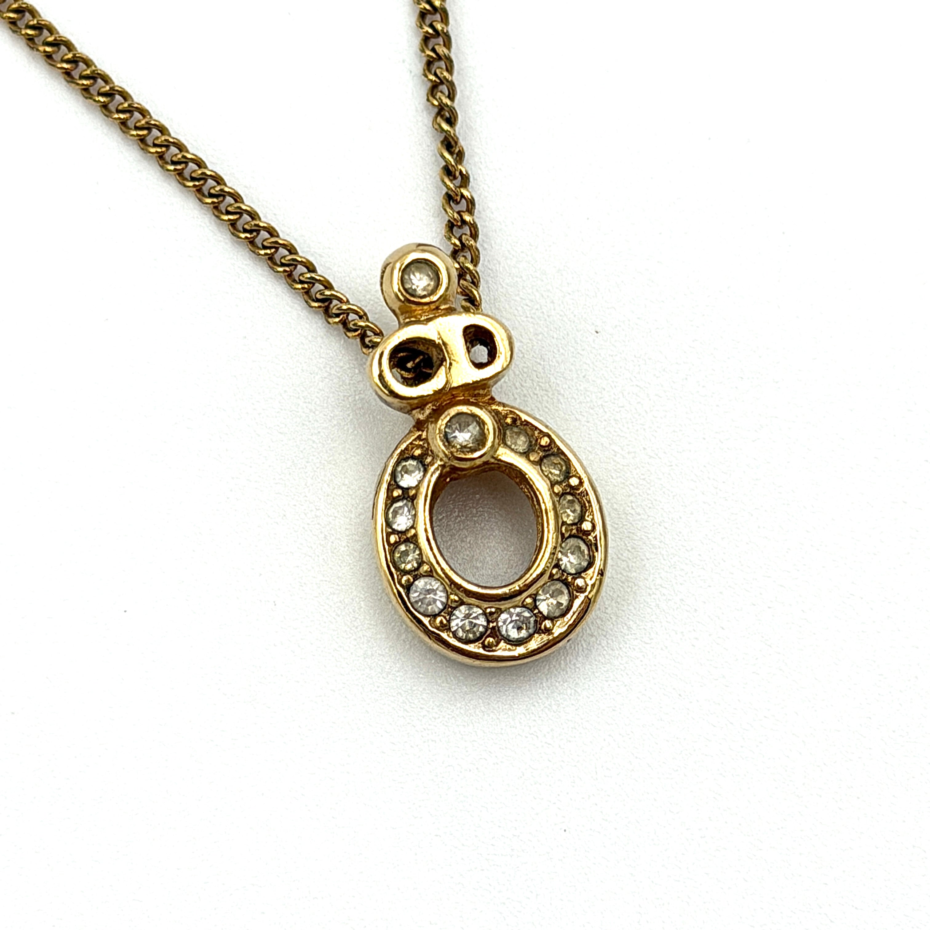 Dior Oval Rhinestone Necklace Gold