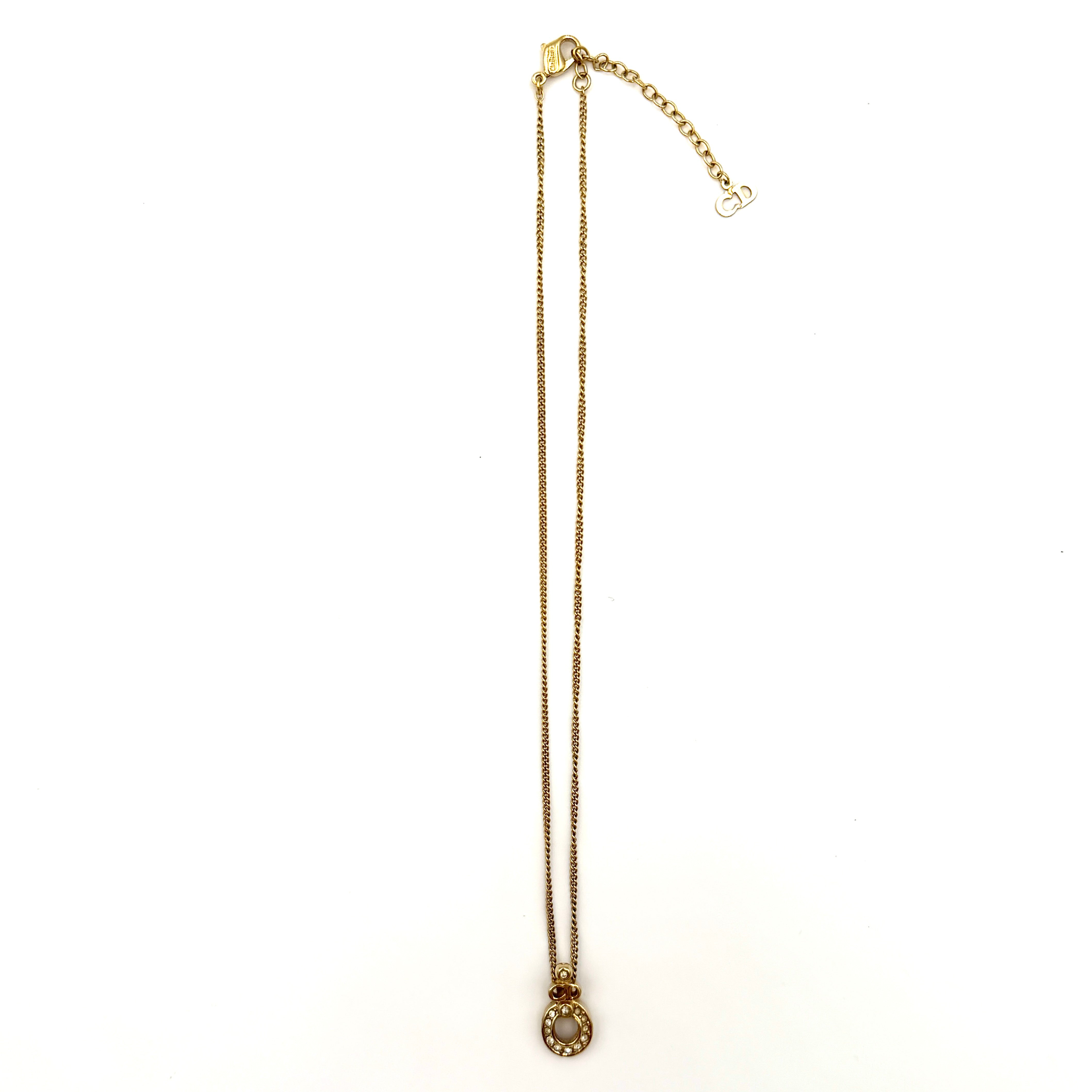 Dior Oval Rhinestone Necklace Gold