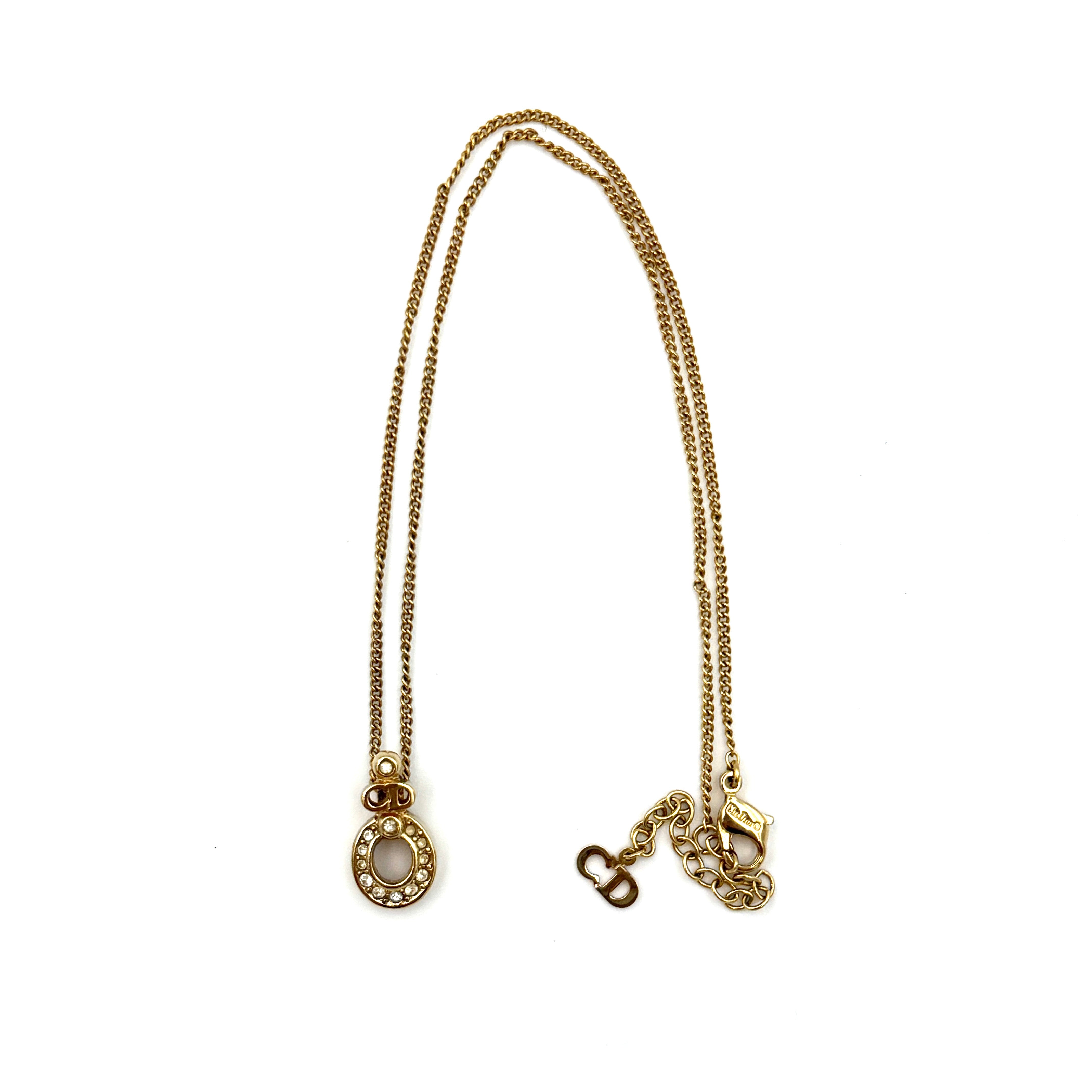 Dior Oval Rhinestone Necklace Gold