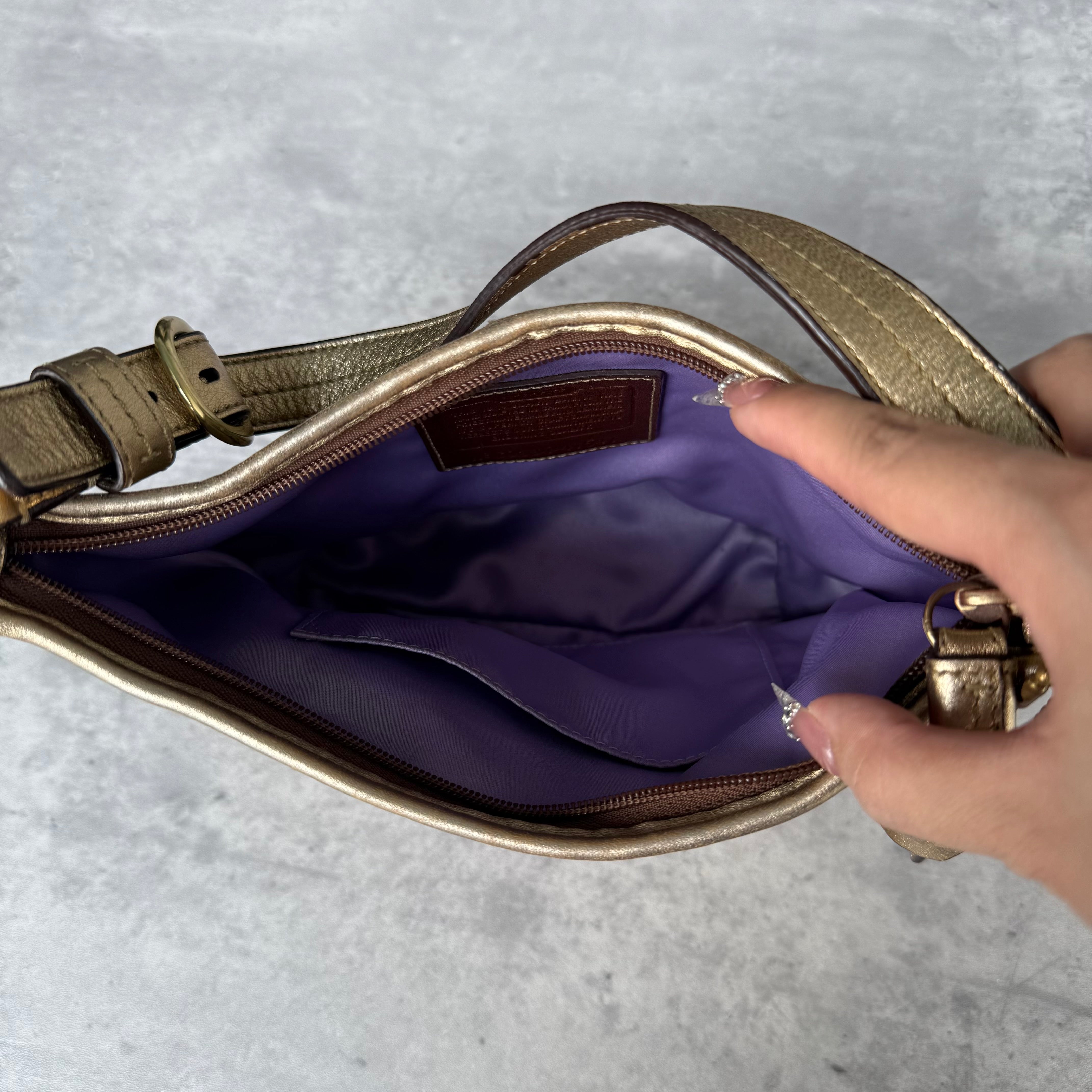 Coach Signature Sacoche Shoulder Bag Beige/Gold