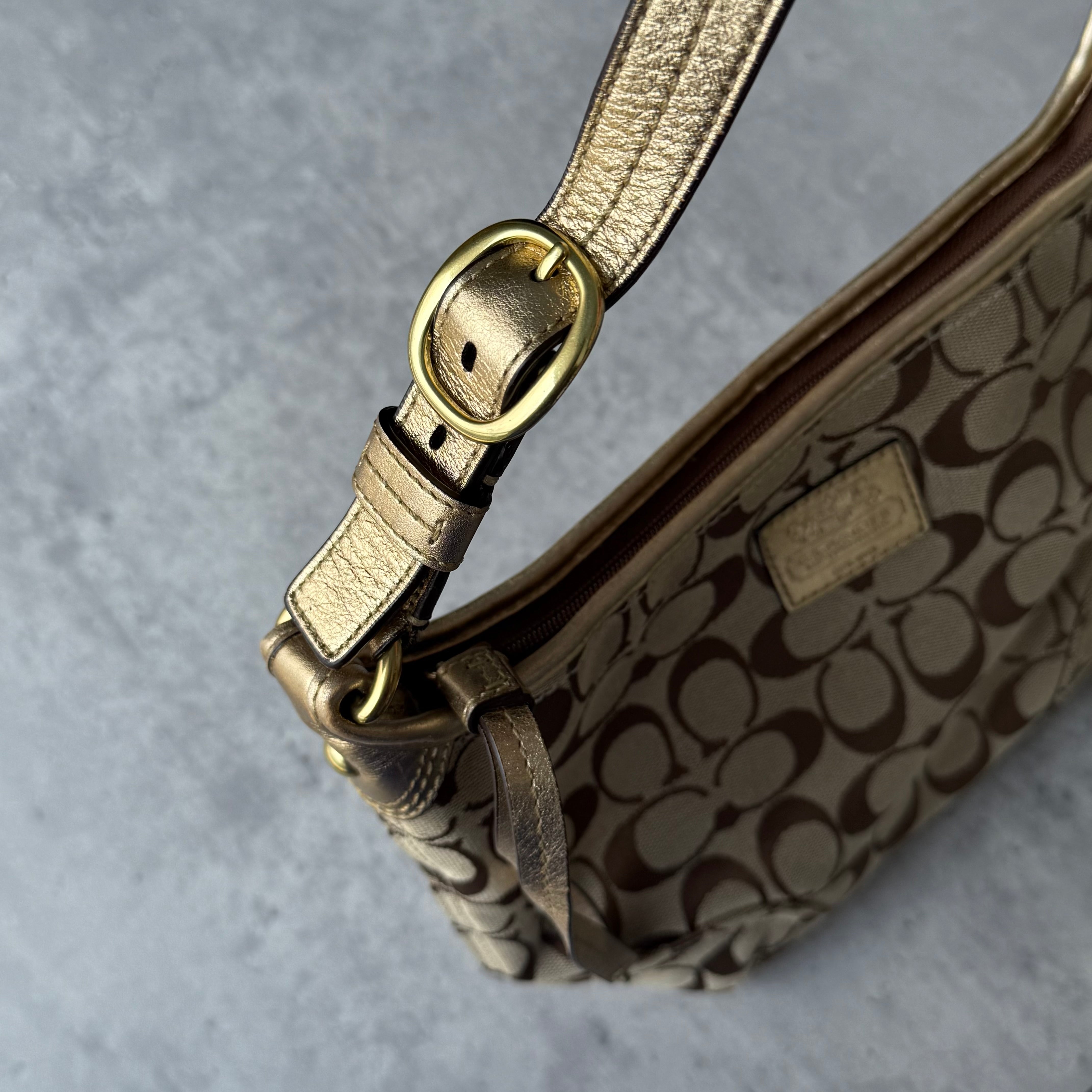 Coach Signature Sacoche Shoulder Bag Beige/Gold