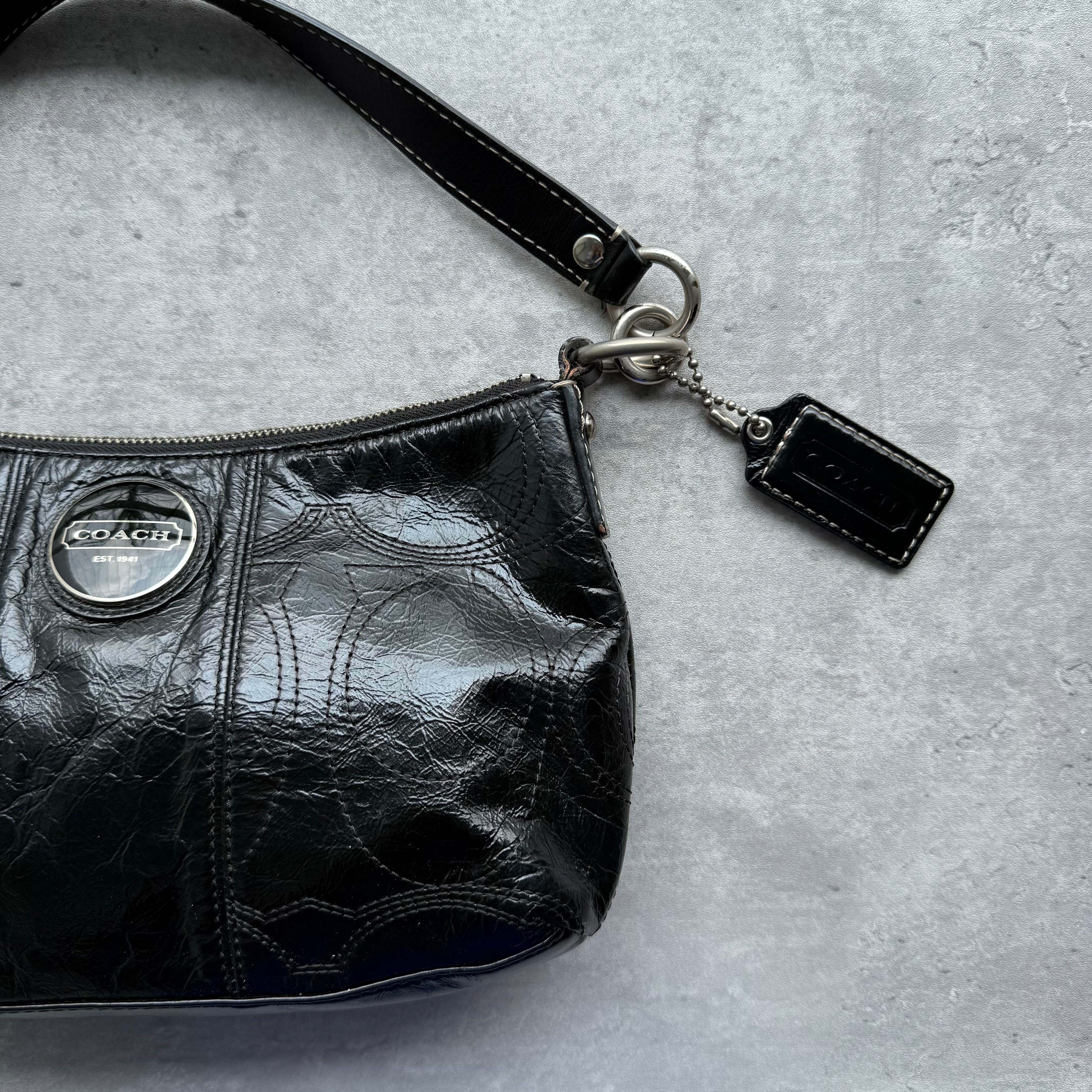 Coach 2Way Signature Patent Leather Shoulder Bag Black
