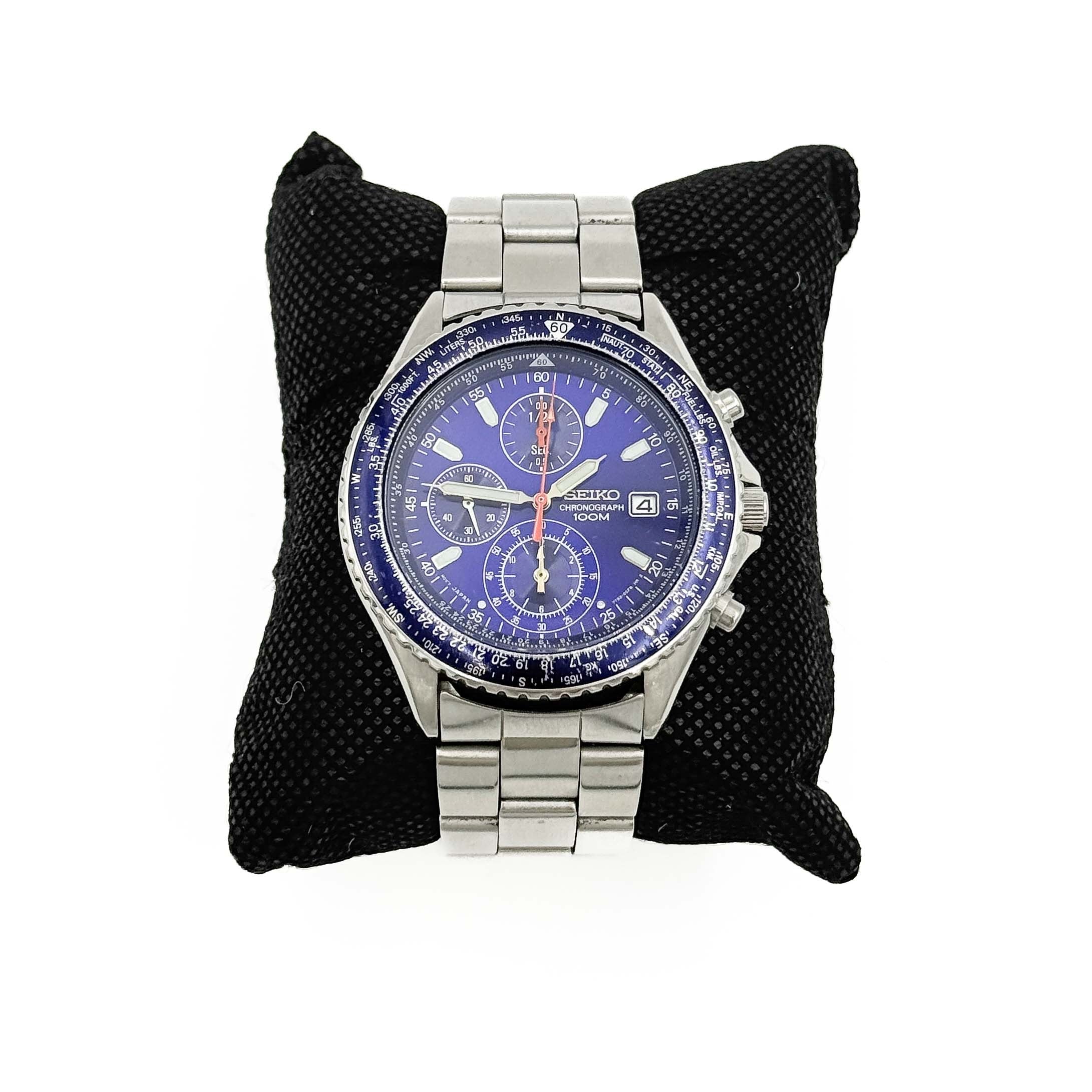 Seiko Flightmaster Pilot Chronograph Blue Dial Stainless Steel Watch