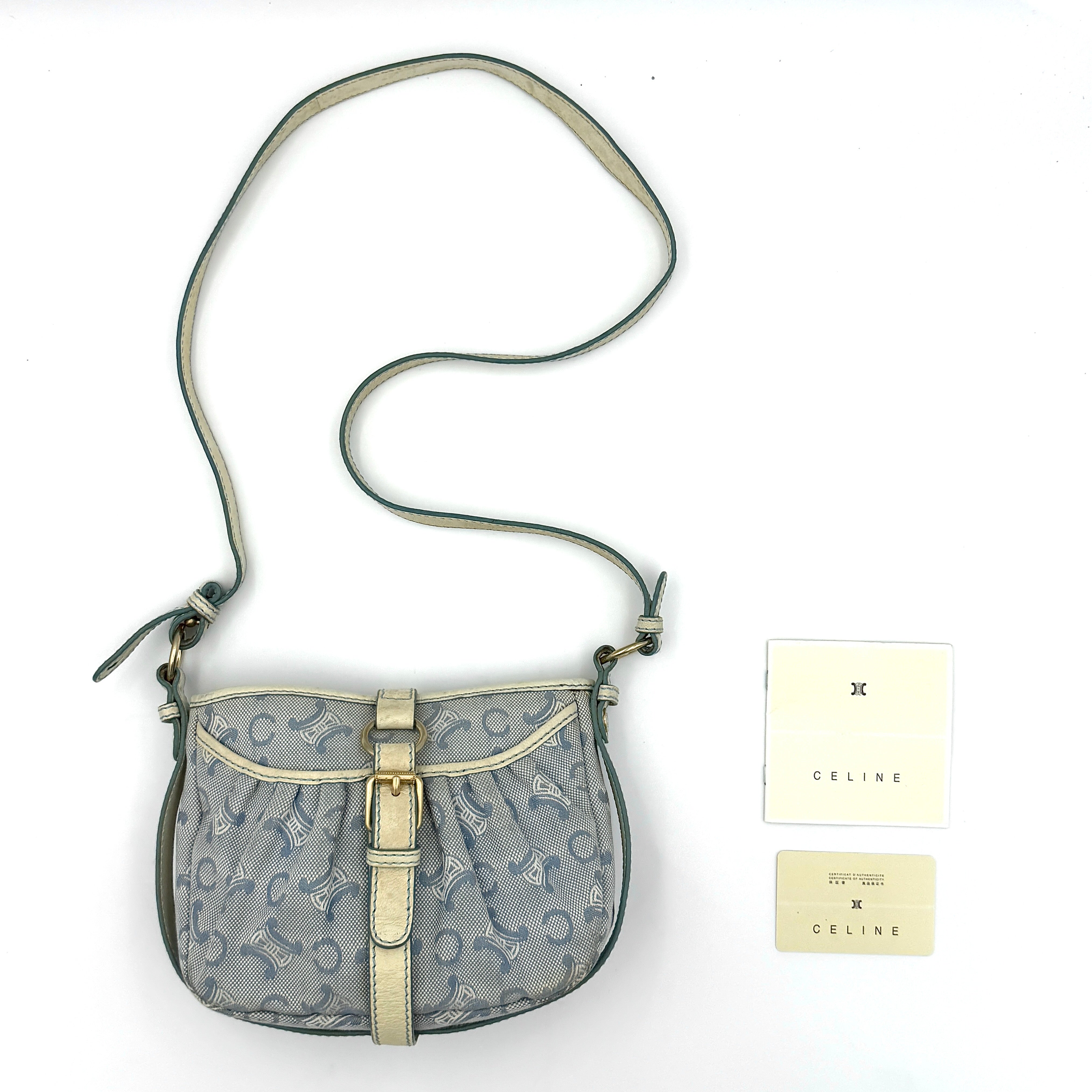 Celine Macdam Canvas Crossbody Bag Blue/White