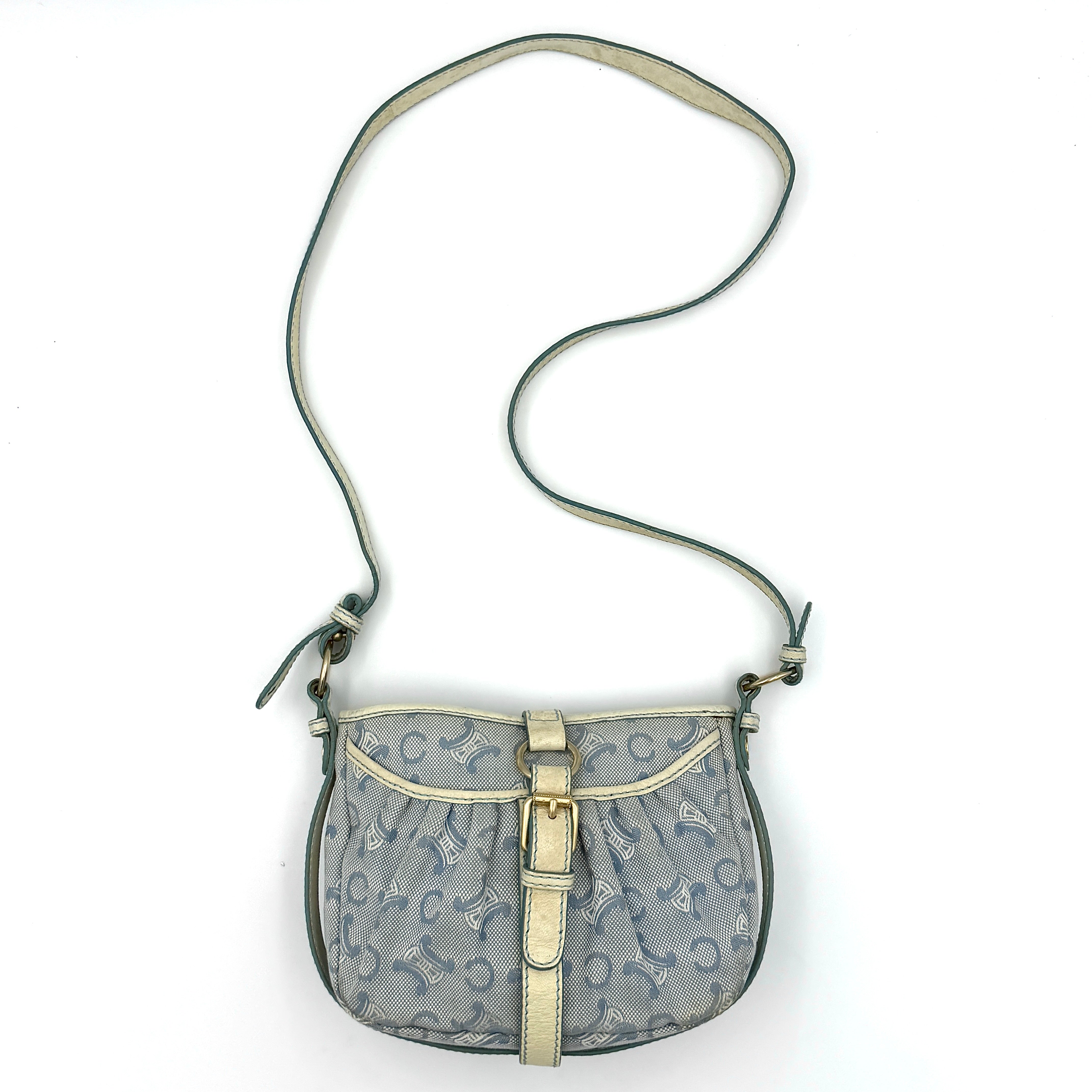 Celine Macdam Canvas Crossbody Bag Blue/White