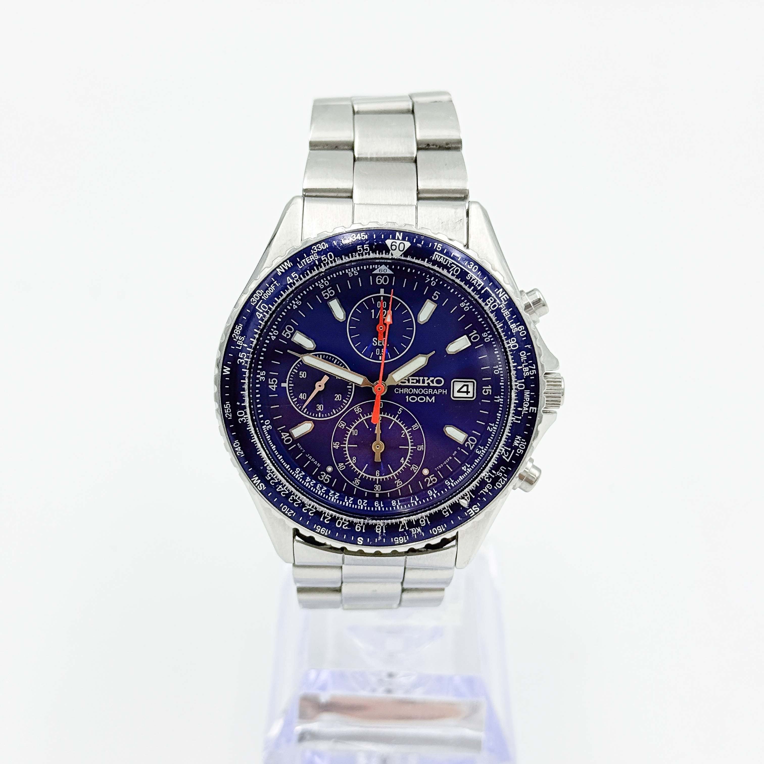 Seiko Flightmaster Pilot Chronograph Blue Dial Stainless Steel Watch