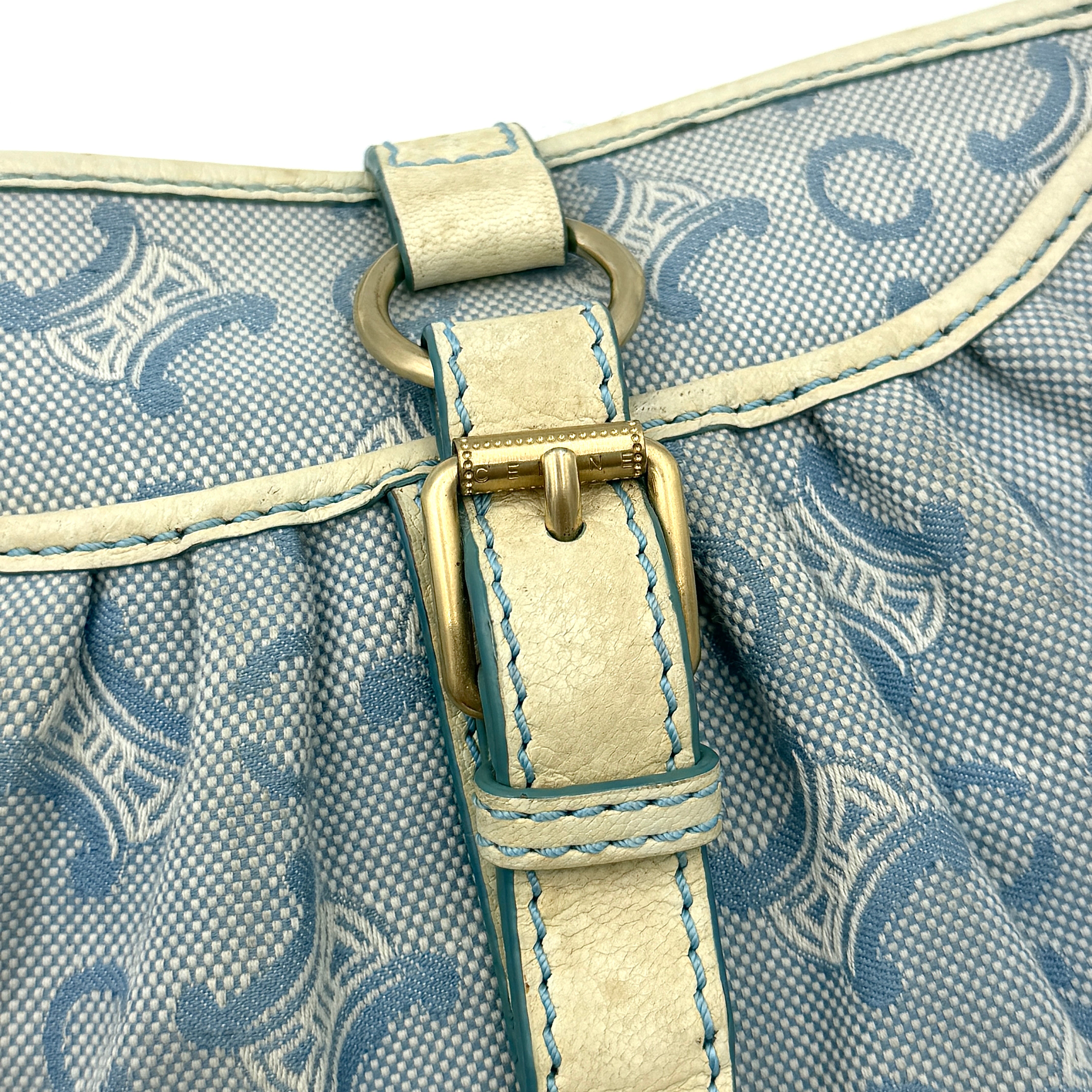 Celine Macdam Canvas Crossbody Bag Blue/White