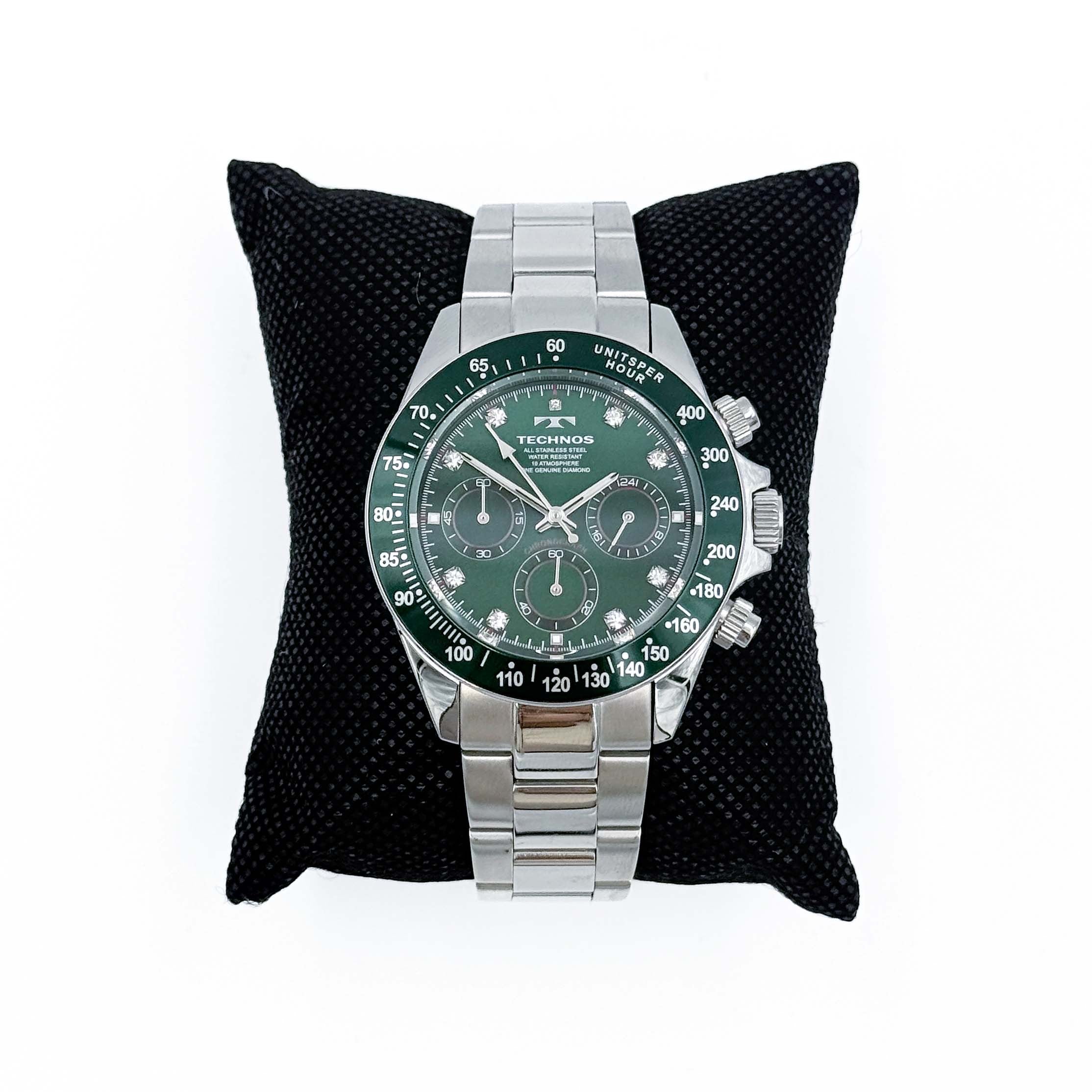Technos Chronograph T4B26 Black Dial Stainless Steel Watch Green/Silver