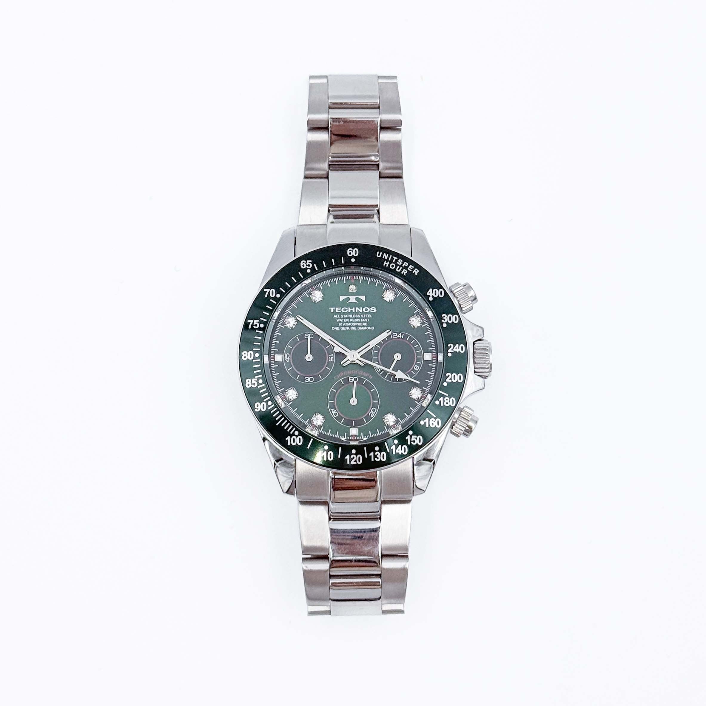 Technos Chronograph T4B26 Black Dial Stainless Steel Watch Green/Silver