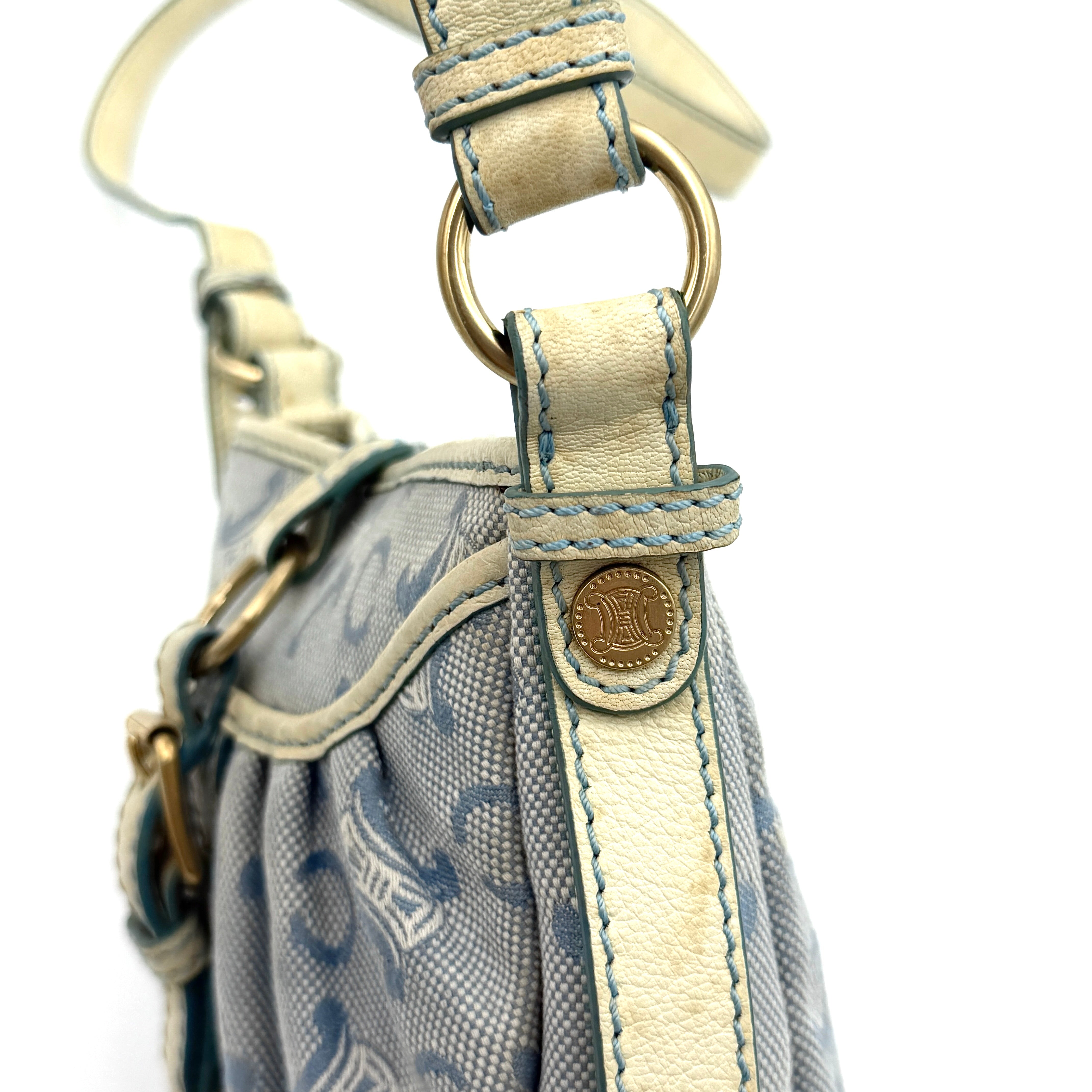 Celine Macdam Canvas Crossbody Bag Blue/White
