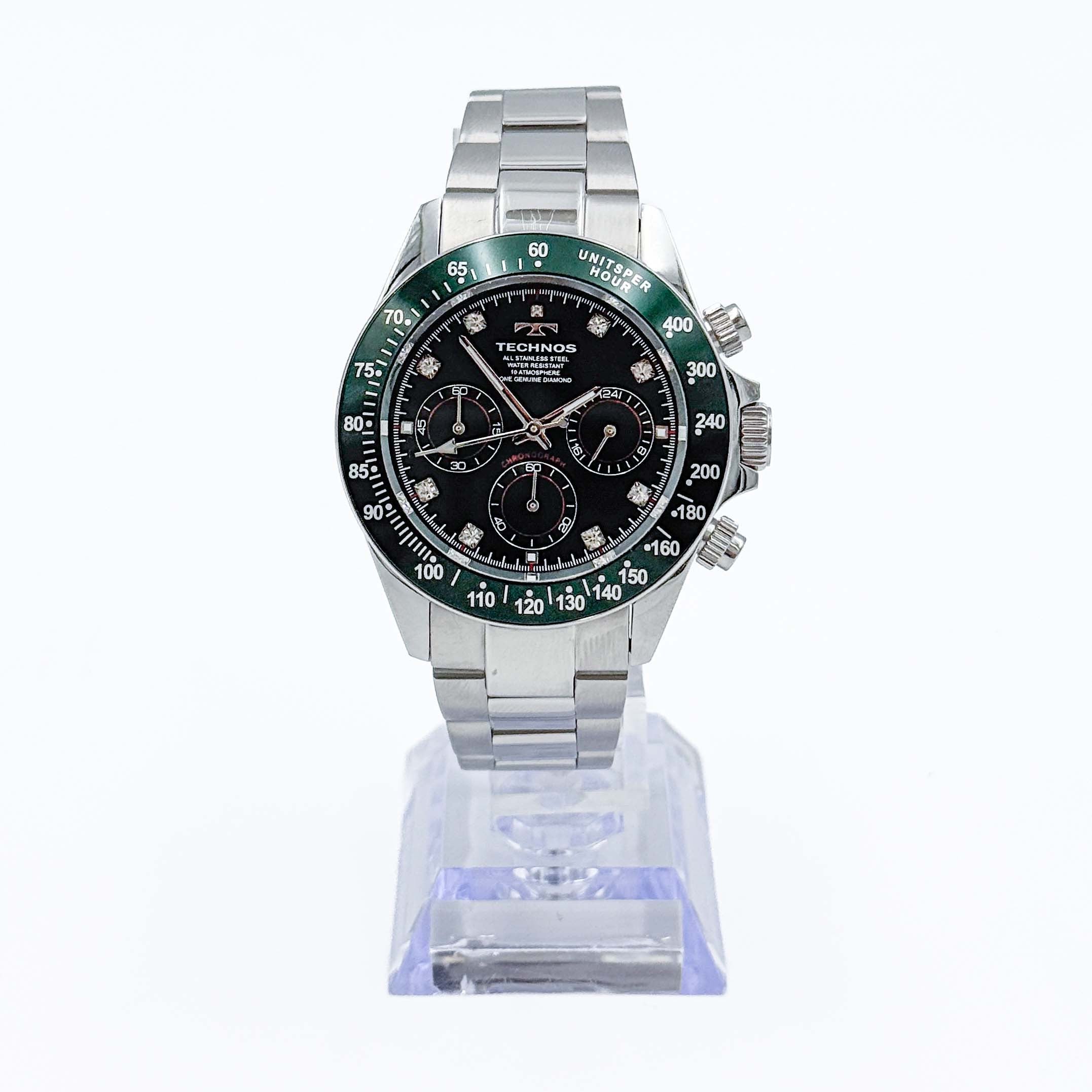 Technos Chronograph T4B26 Black Dial Stainless Steel Watch Green/Silver