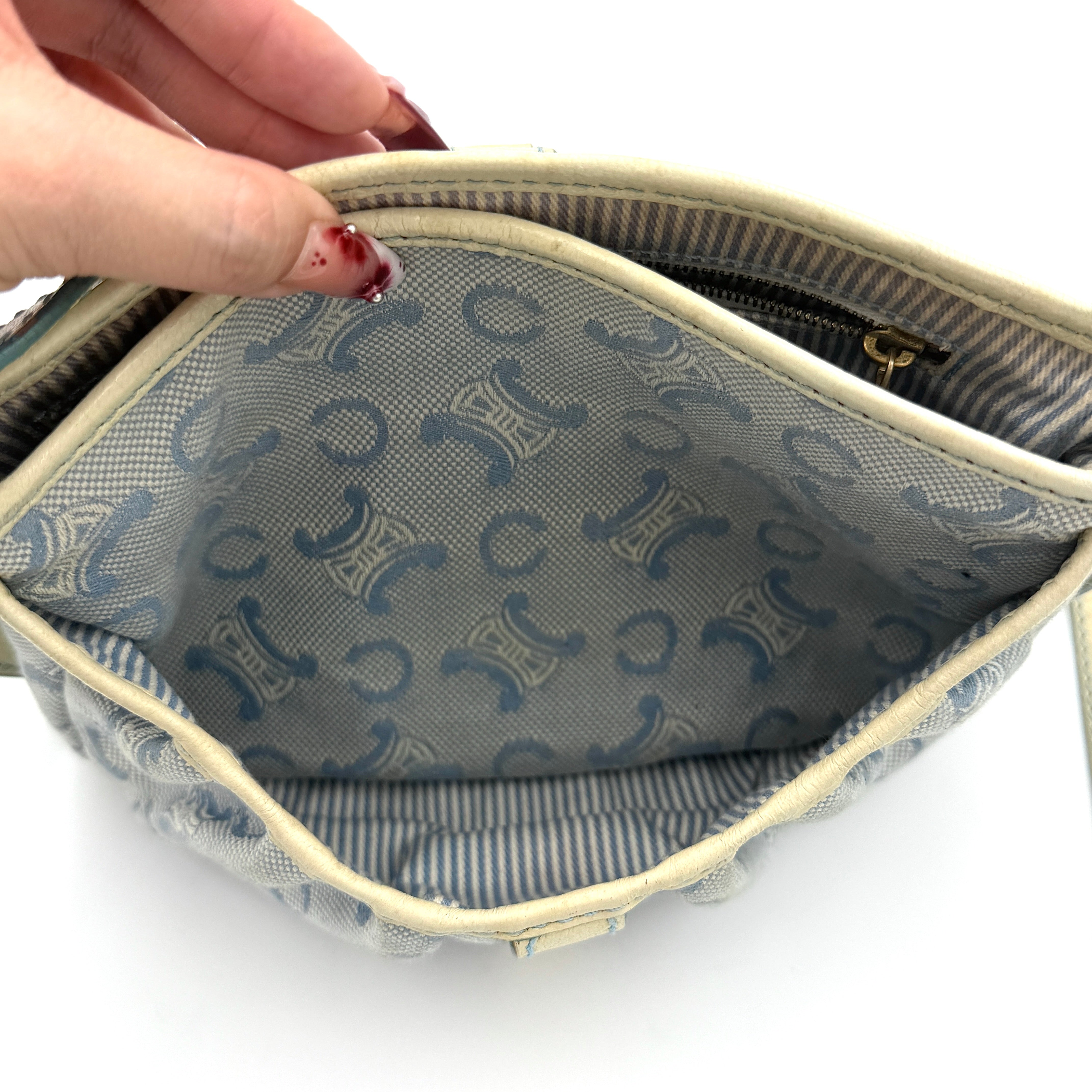 Celine Macdam Canvas Crossbody Bag Blue/White