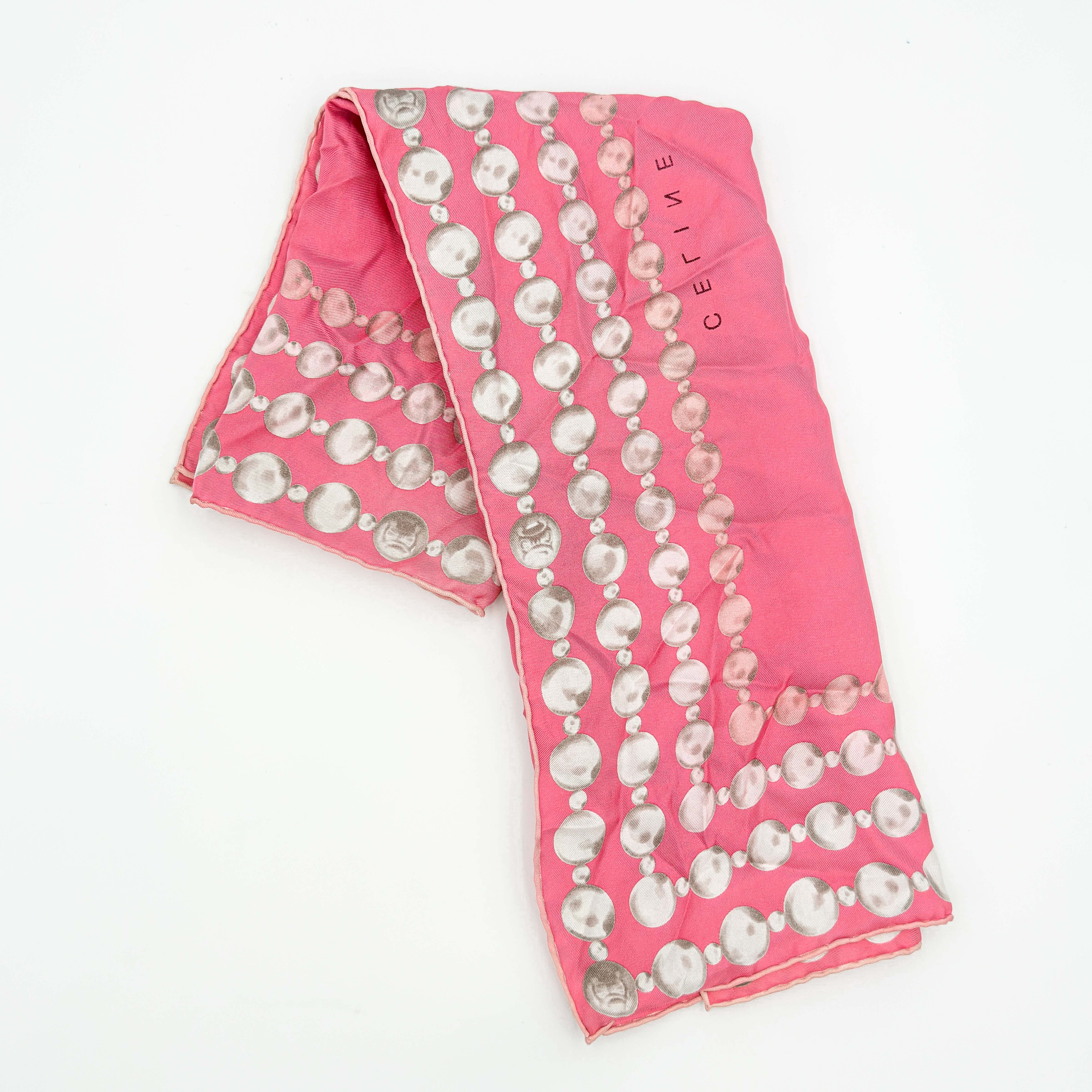 Celine Metallic Bead Silk Scarf Pink