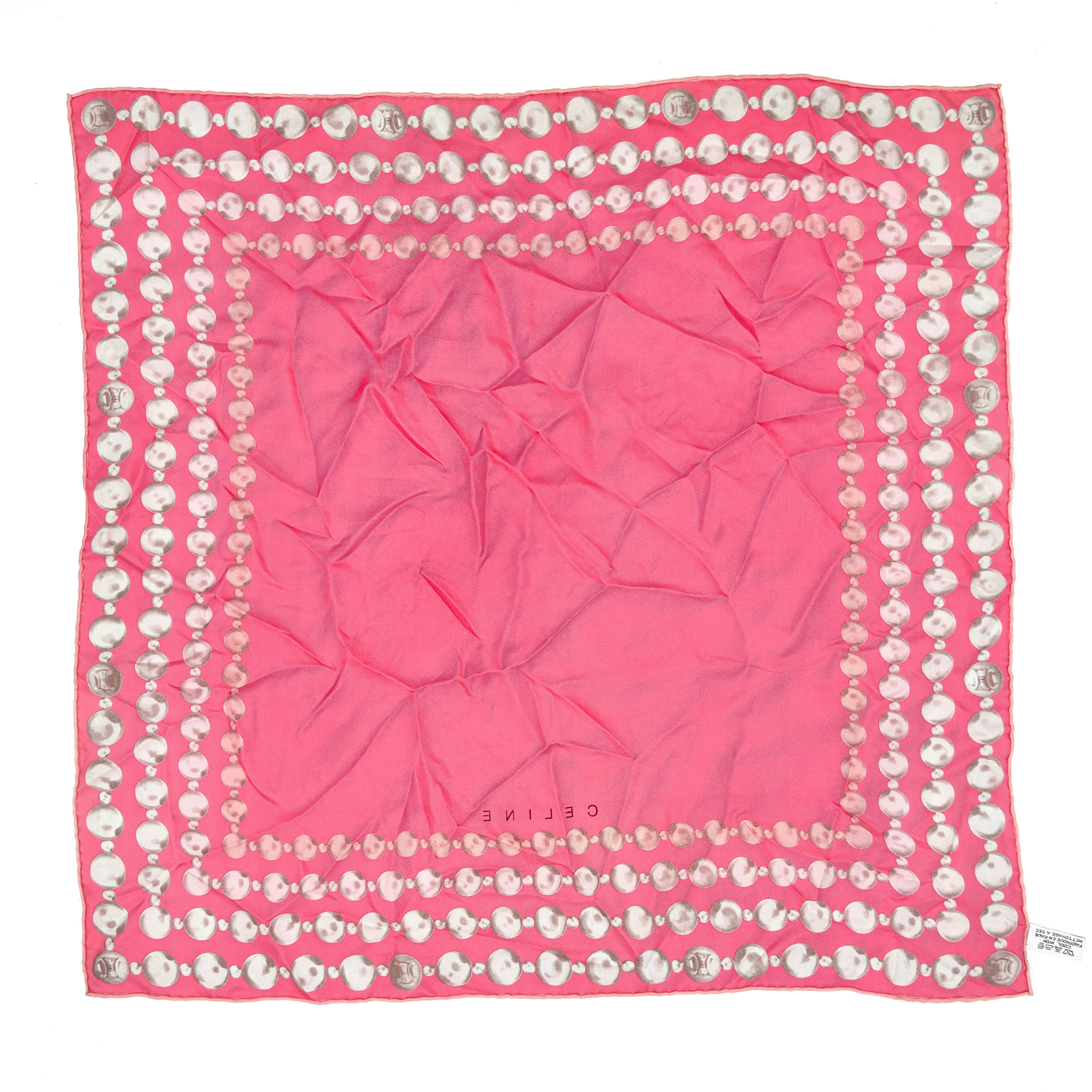 Celine Metallic Bead Silk Scarf Pink
