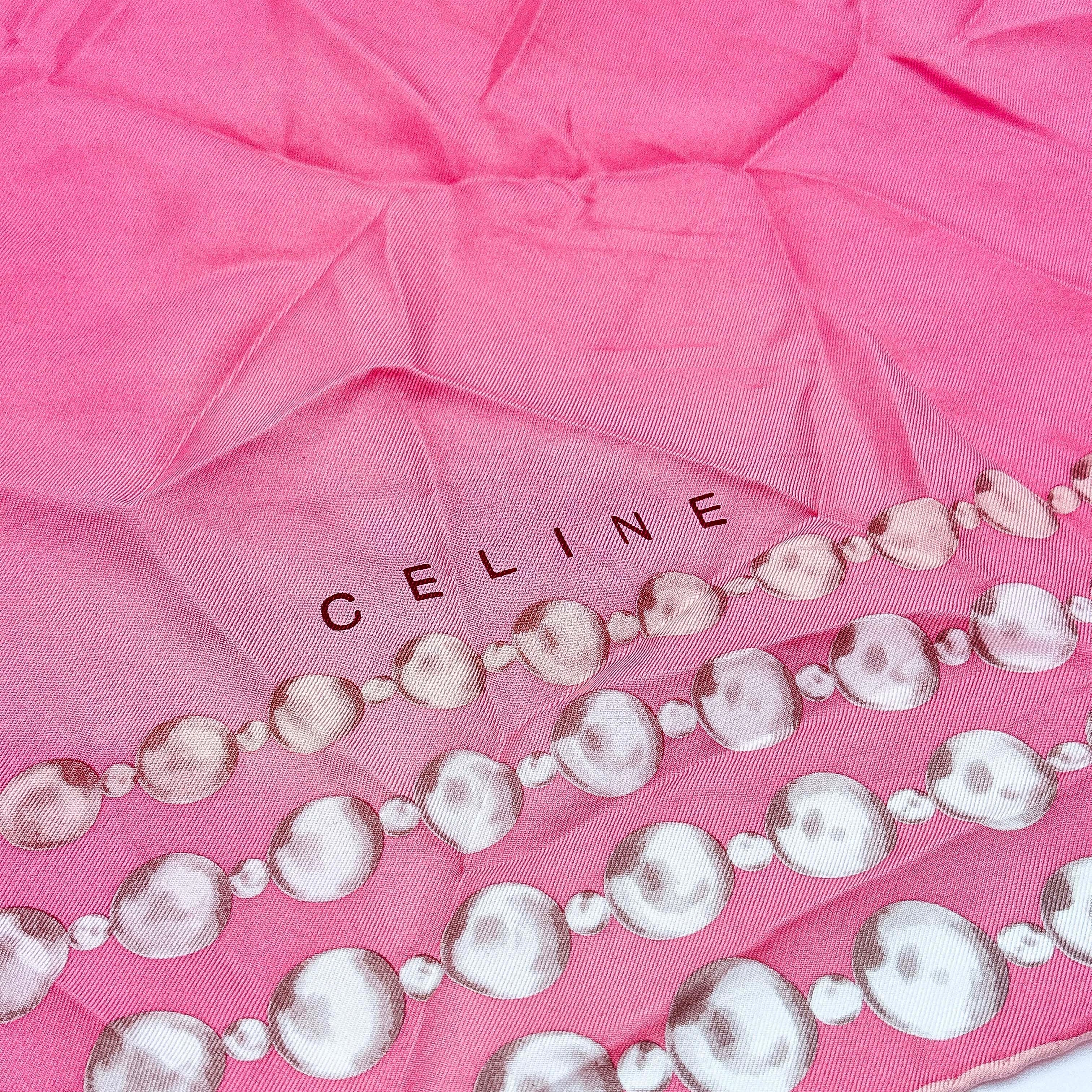 Celine Metallic Bead Silk Scarf Pink