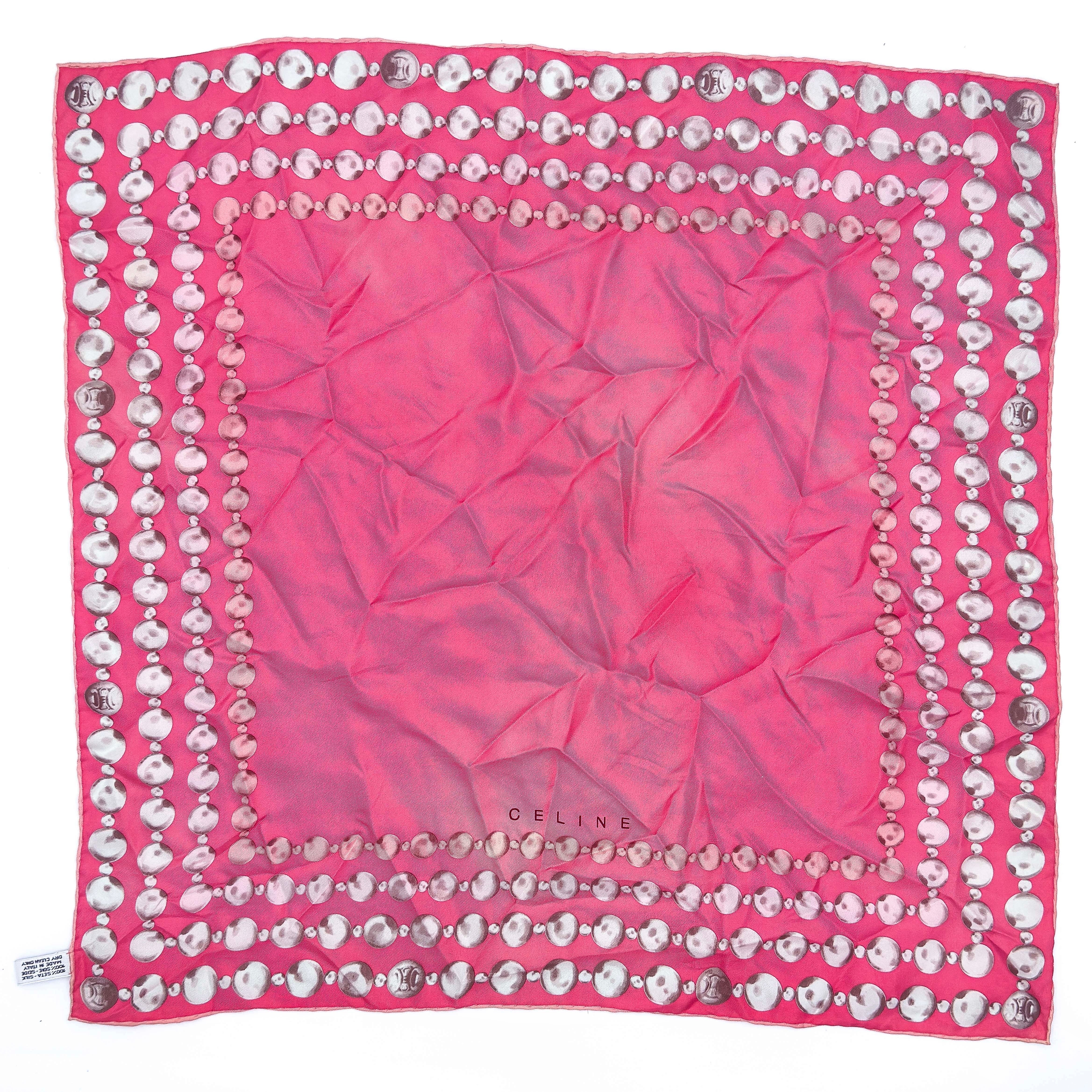 Celine Metallic Bead Silk Scarf Pink