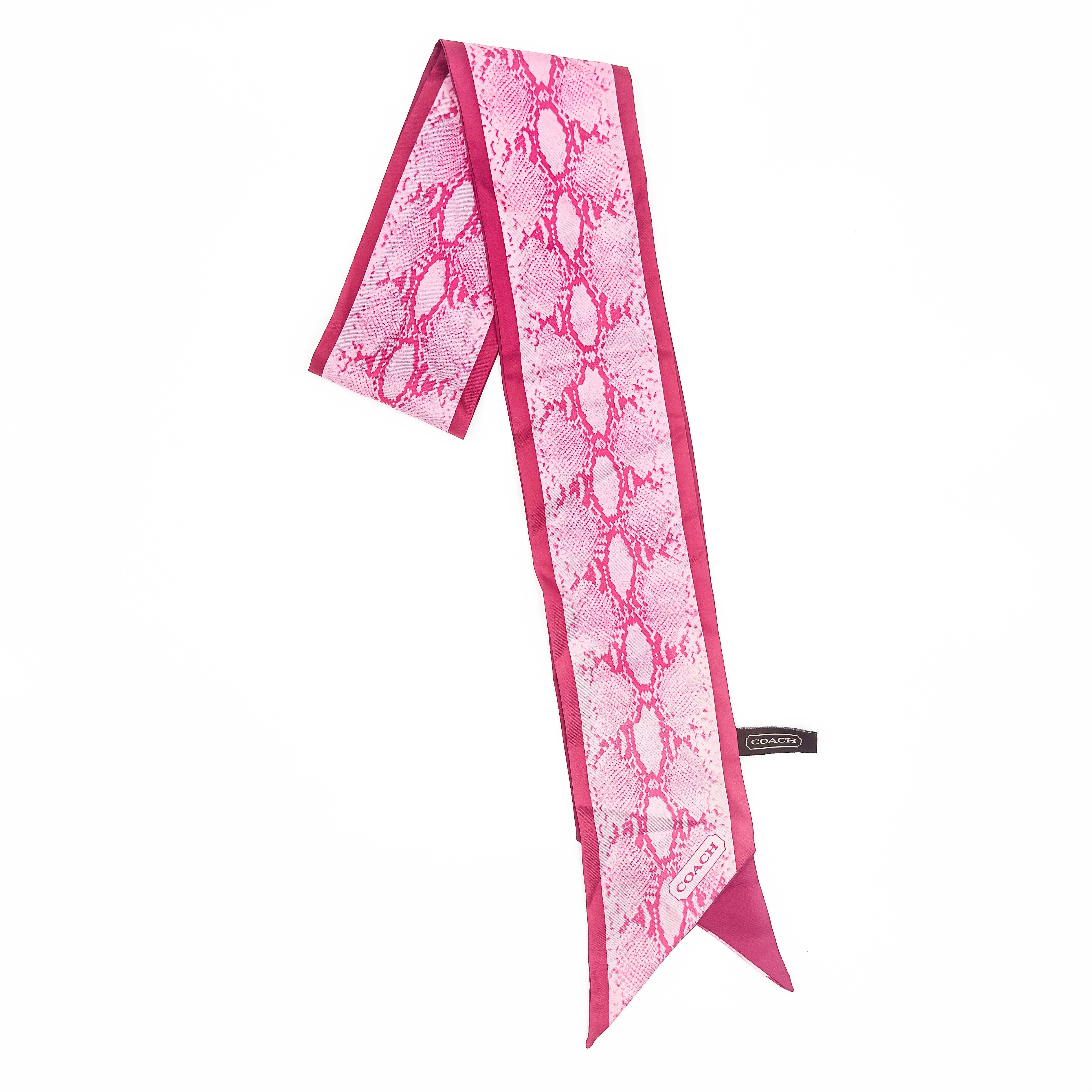 Coach Snake Print Silk Skinny Scarf Pink