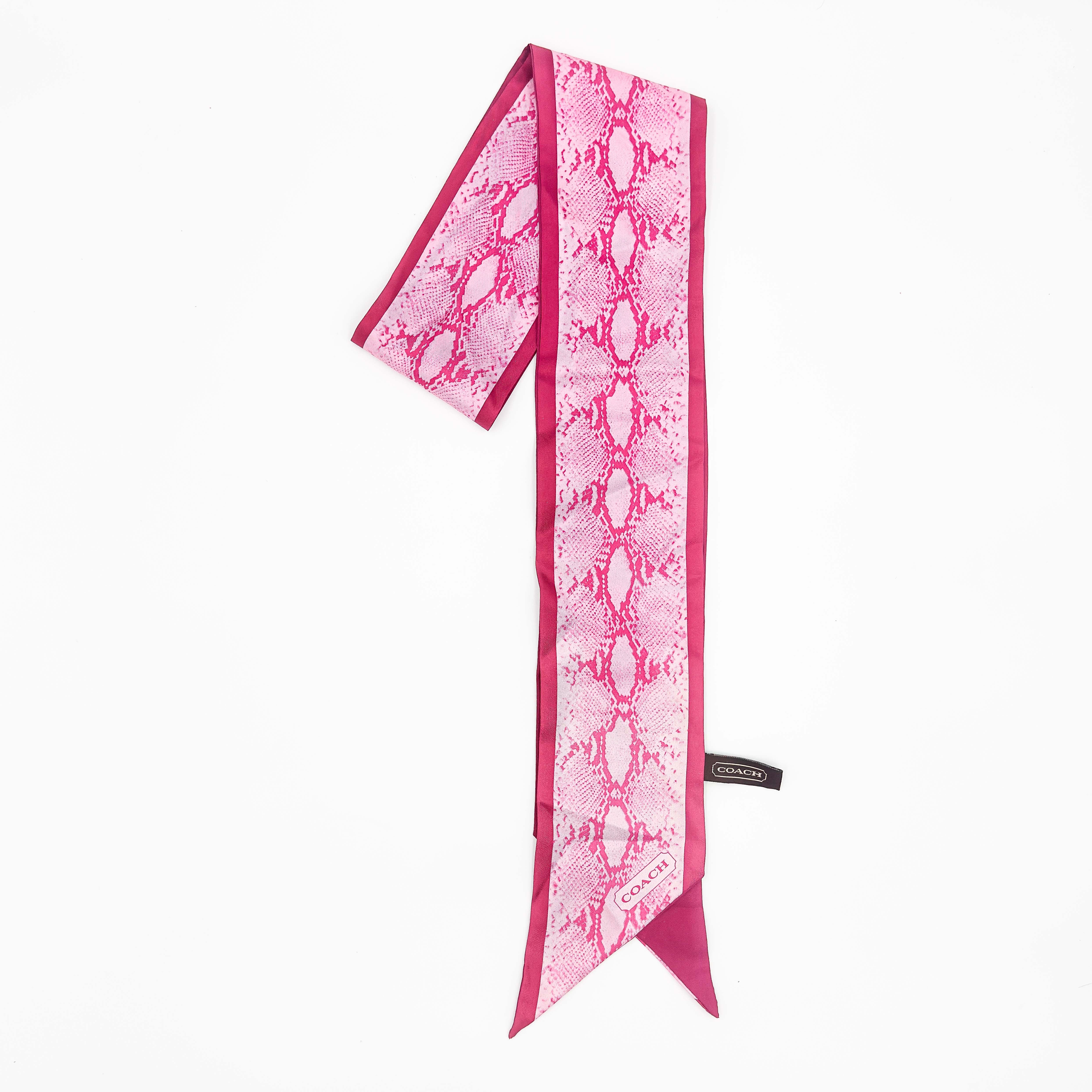 Coach Snake Print Silk Skinny Scarf Pink