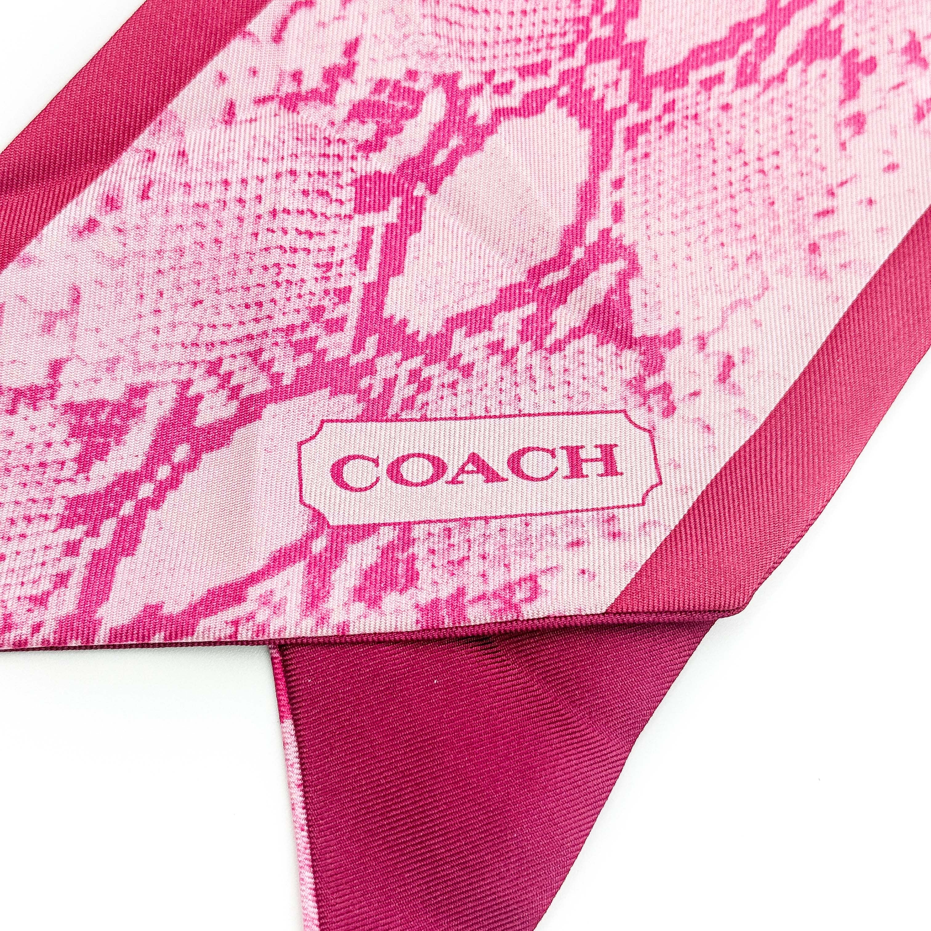Coach Snake Print Silk Skinny Scarf Pink