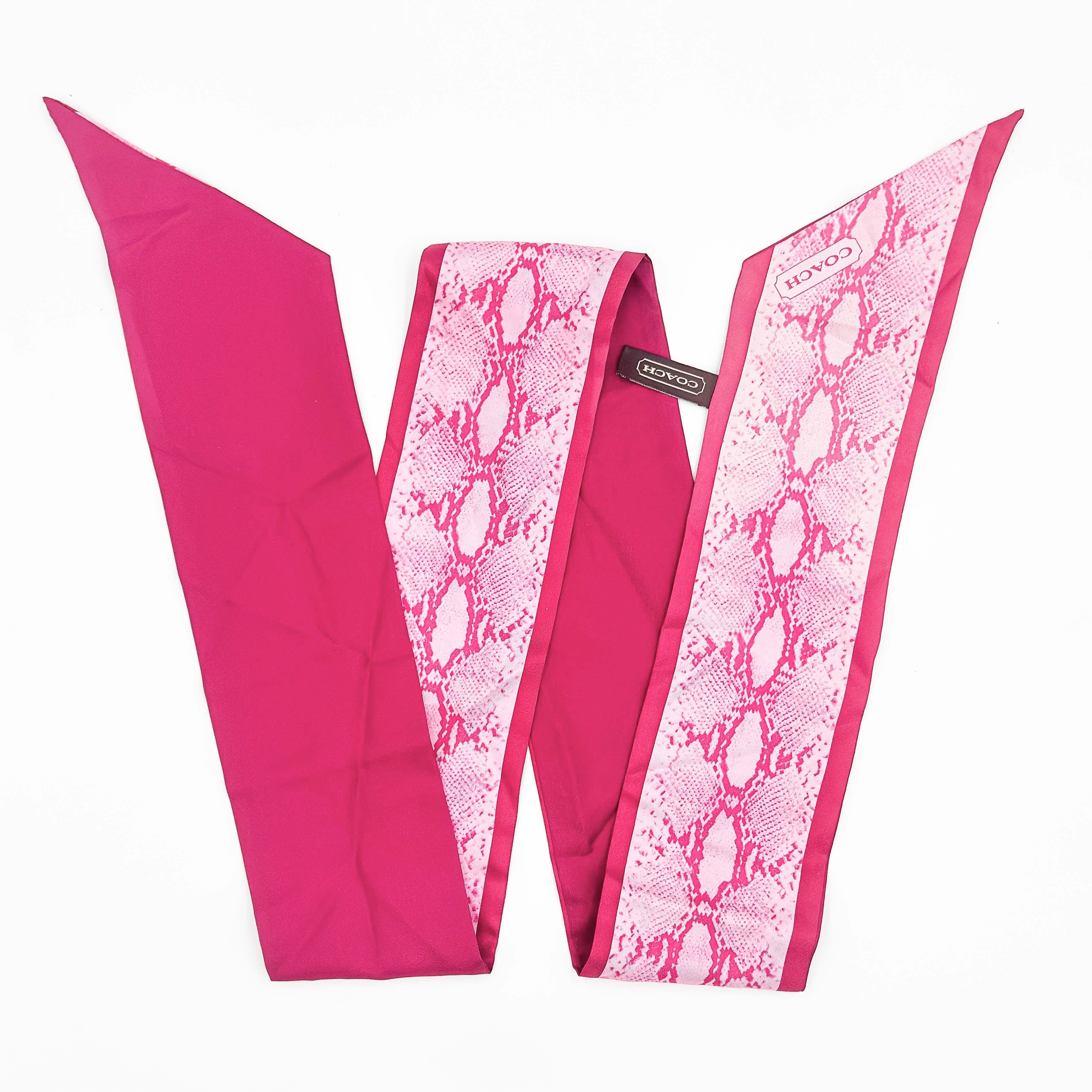 Coach Snake Print Silk Skinny Scarf Pink