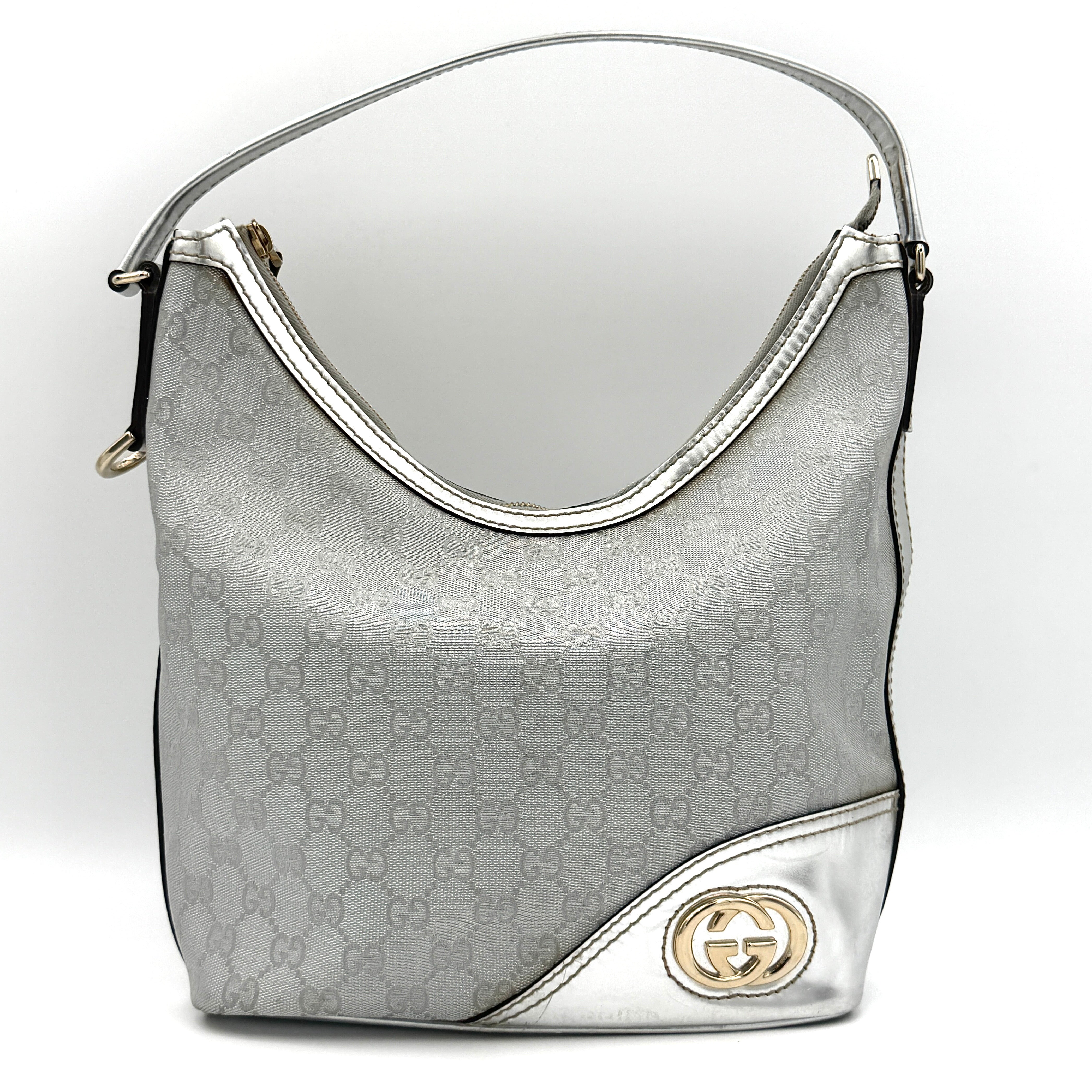 Gucci GG Monogram Britt Hobo Shoulder Bag Silver