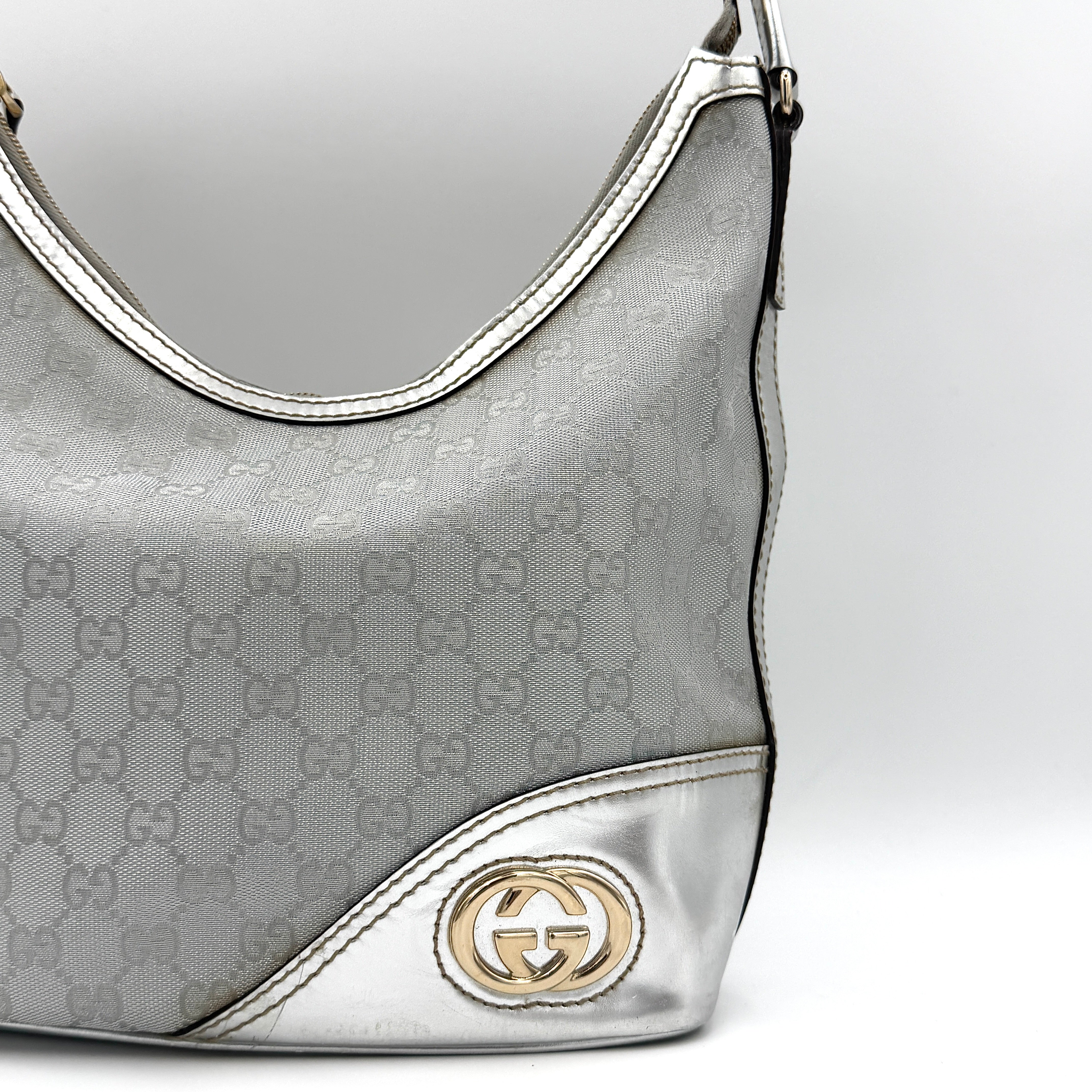 Gucci GG Monogram Britt Hobo Shoulder Bag Silver