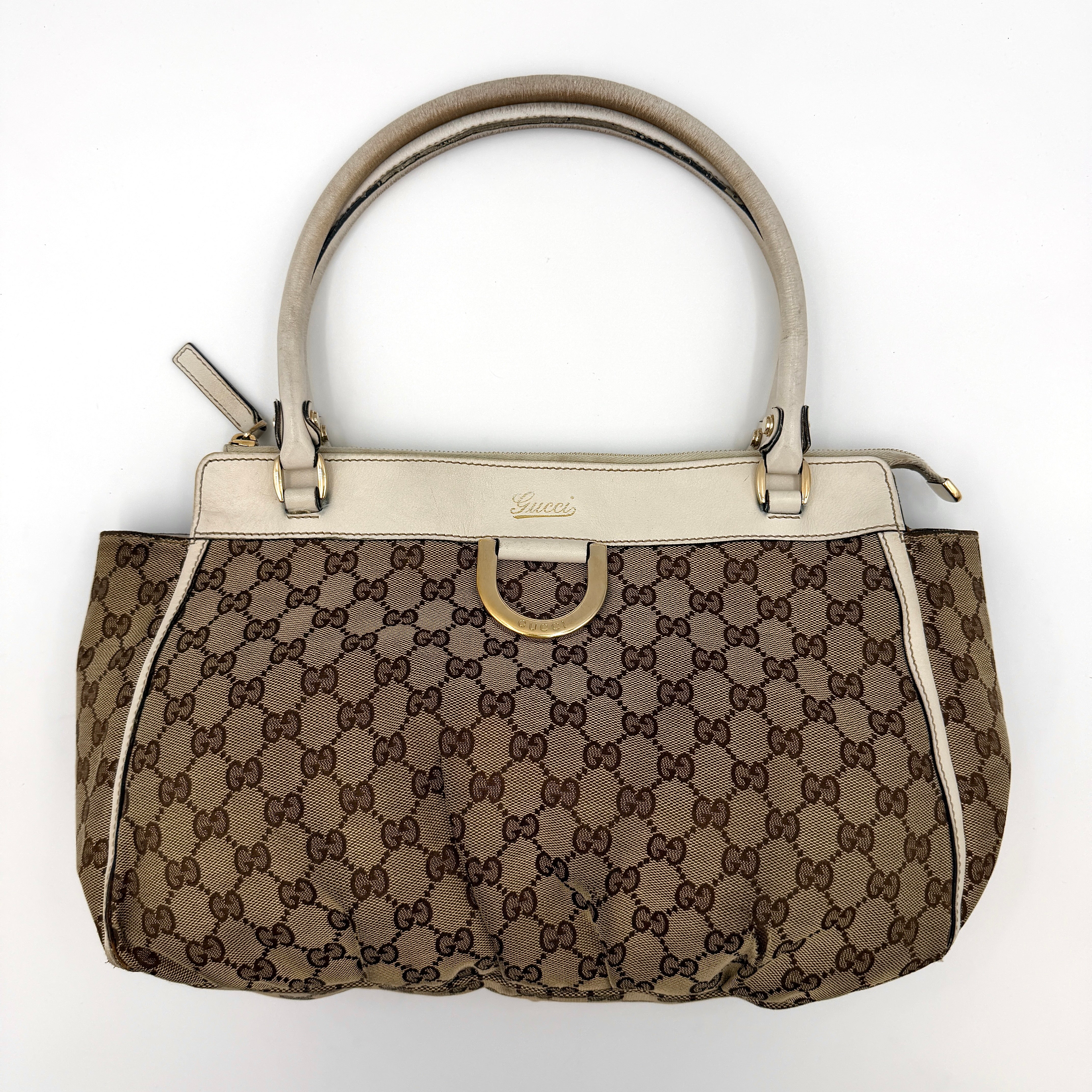 Gucci GG Monogram Abbey D-Ring Shoulder Bag Beige/White
