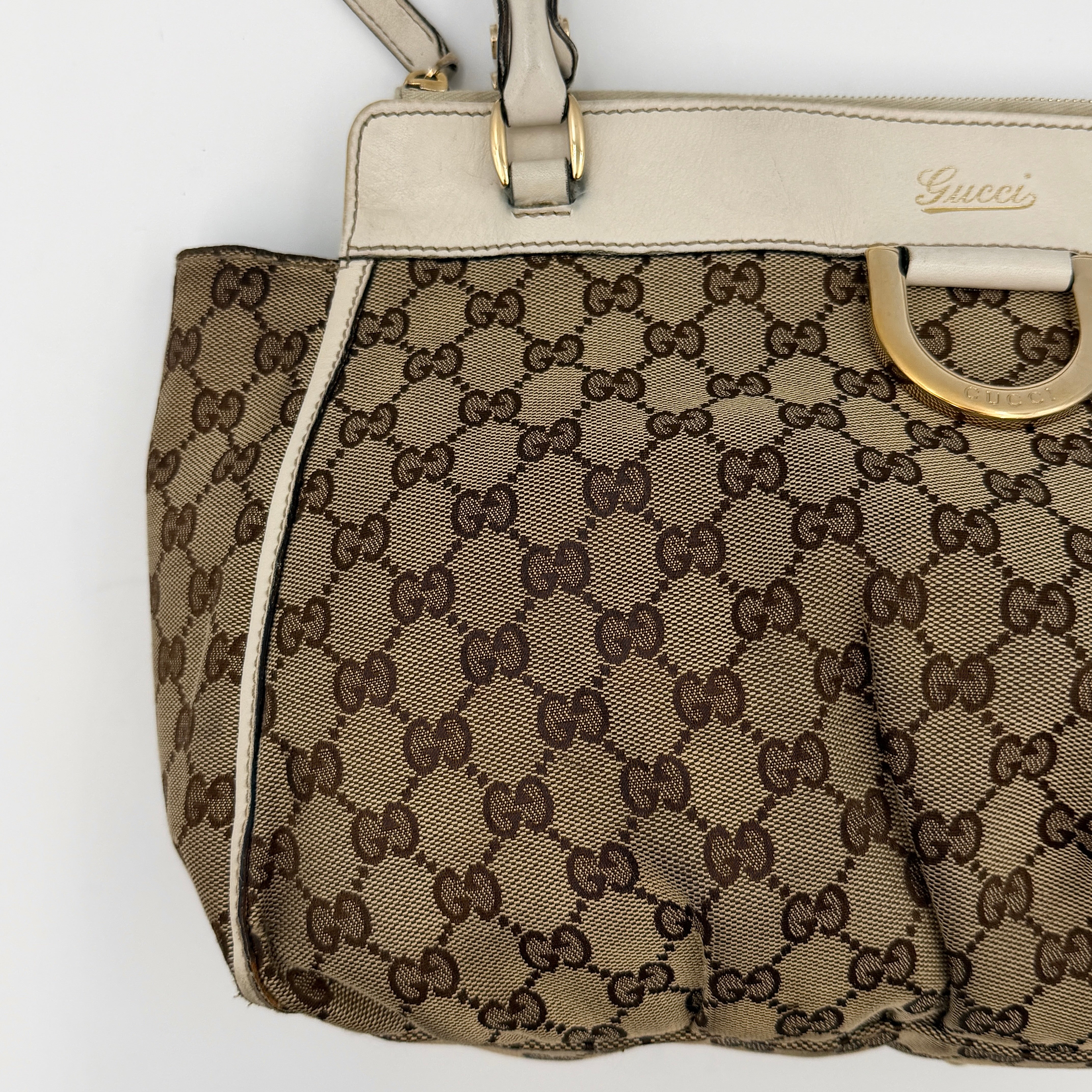 Gucci GG Monogram Abbey D-Ring Shoulder Bag Beige/White