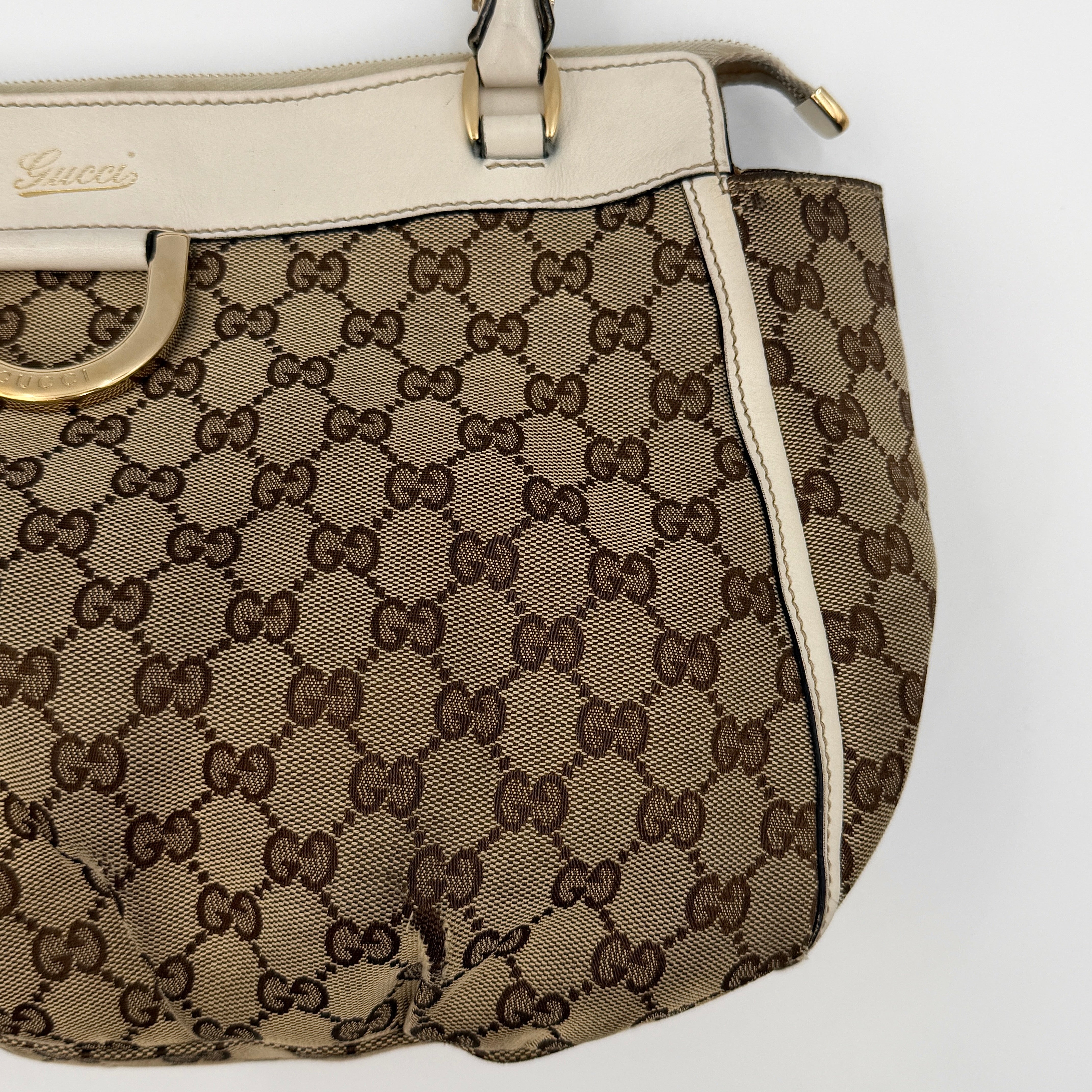 Gucci GG Monogram Abbey D-Ring Shoulder Bag Beige/White