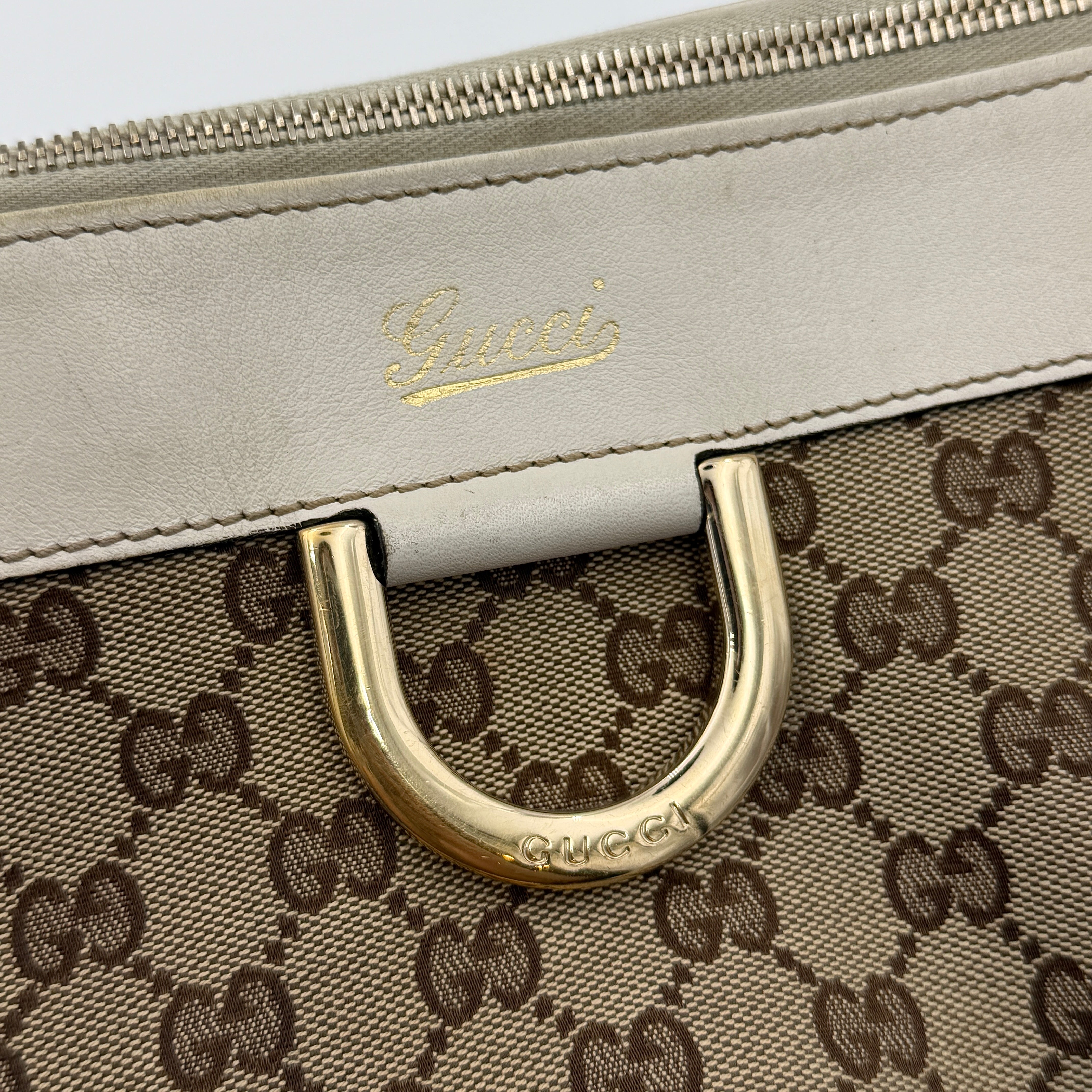 Gucci GG Monogram Abbey D-Ring Shoulder Bag Beige/White