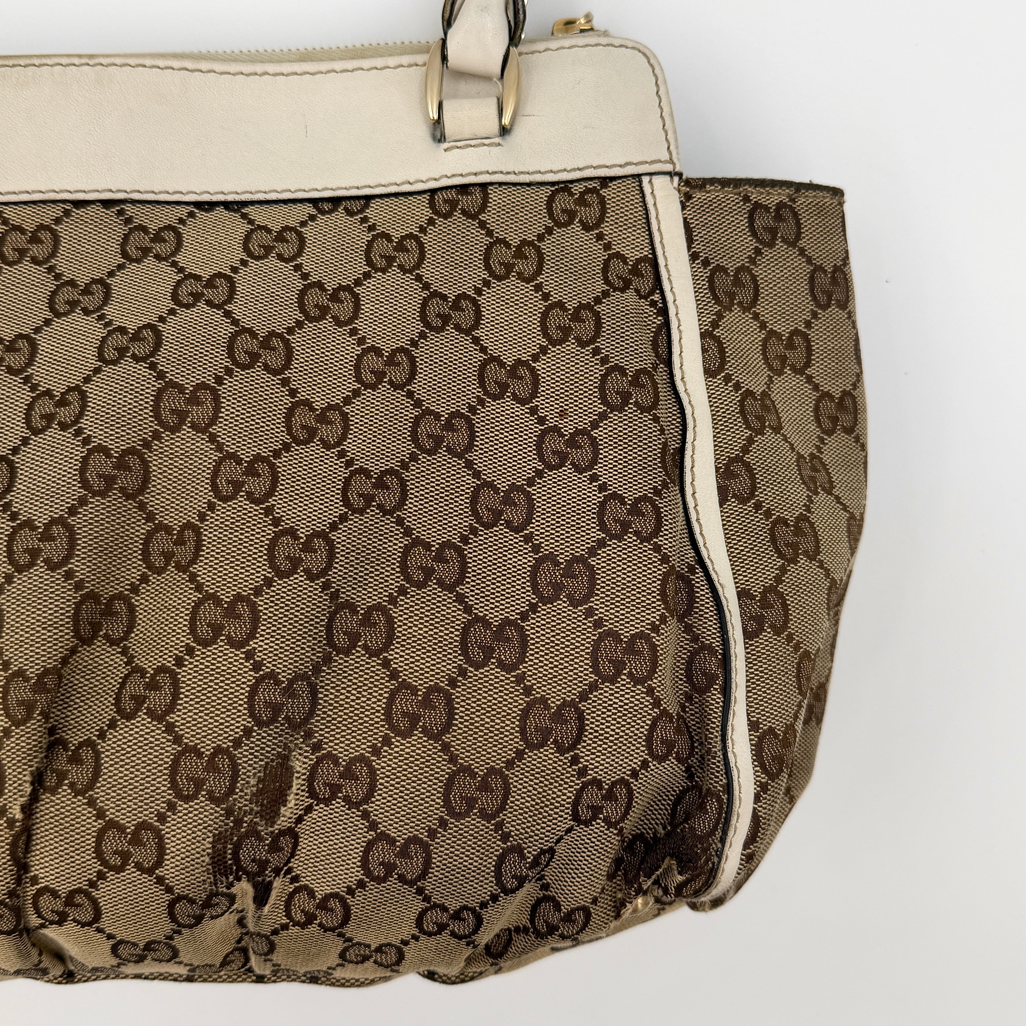 Gucci GG Monogram Abbey D-Ring Shoulder Bag Beige/White