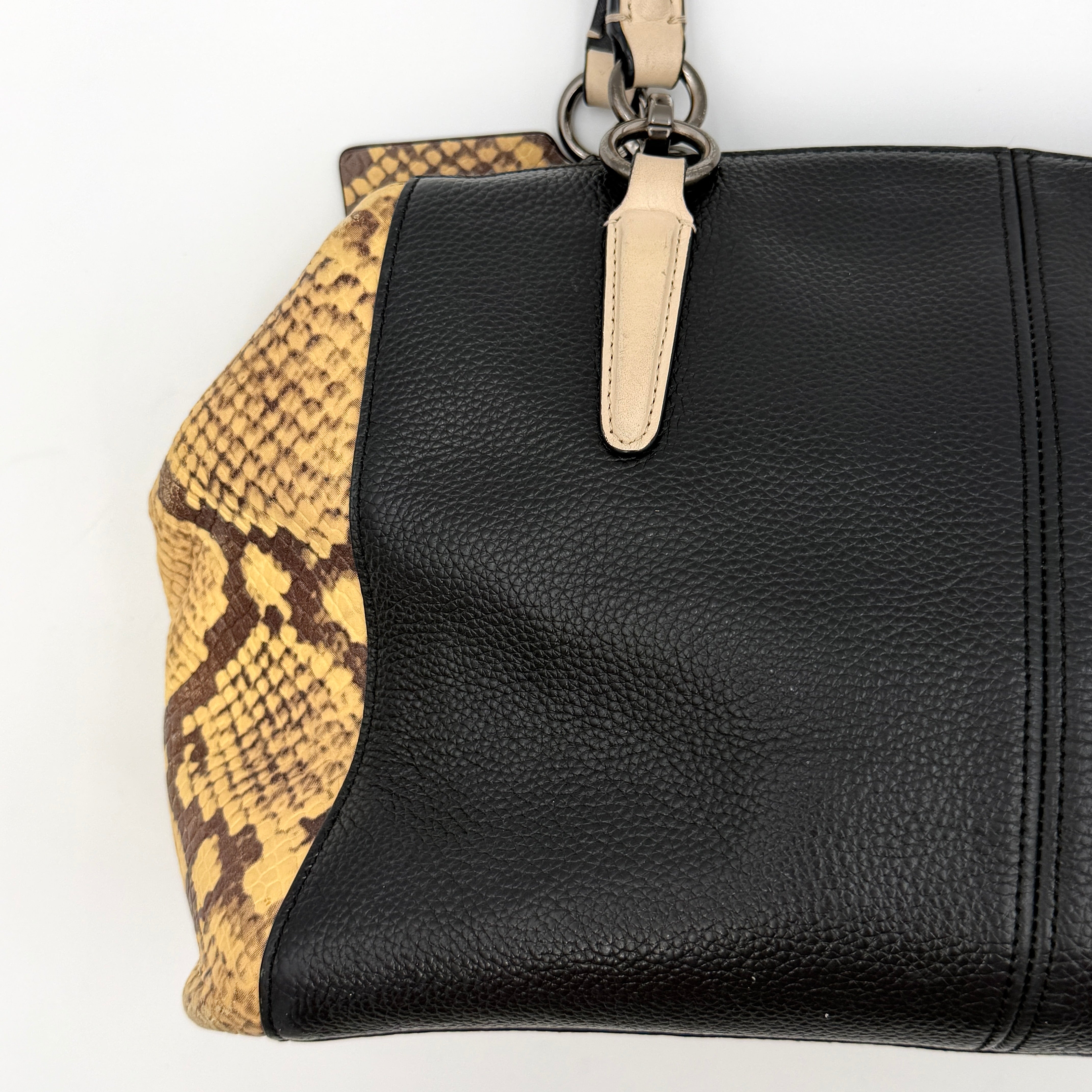 Coach 2Way Christie Carryall Snake Embossed Shoulder Bag Black