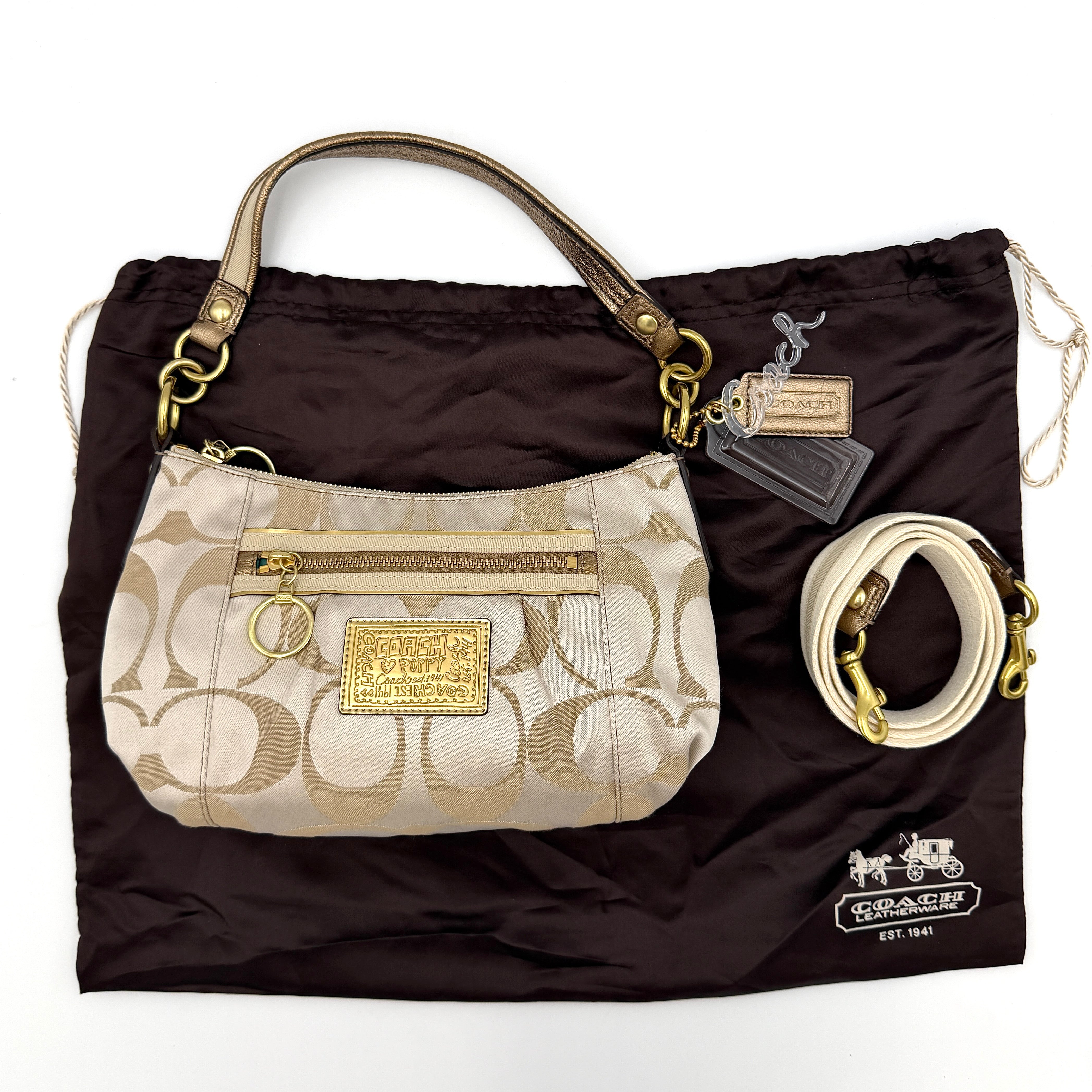 Coach 2Way Poppy Shoulder Bag Beige/Gold