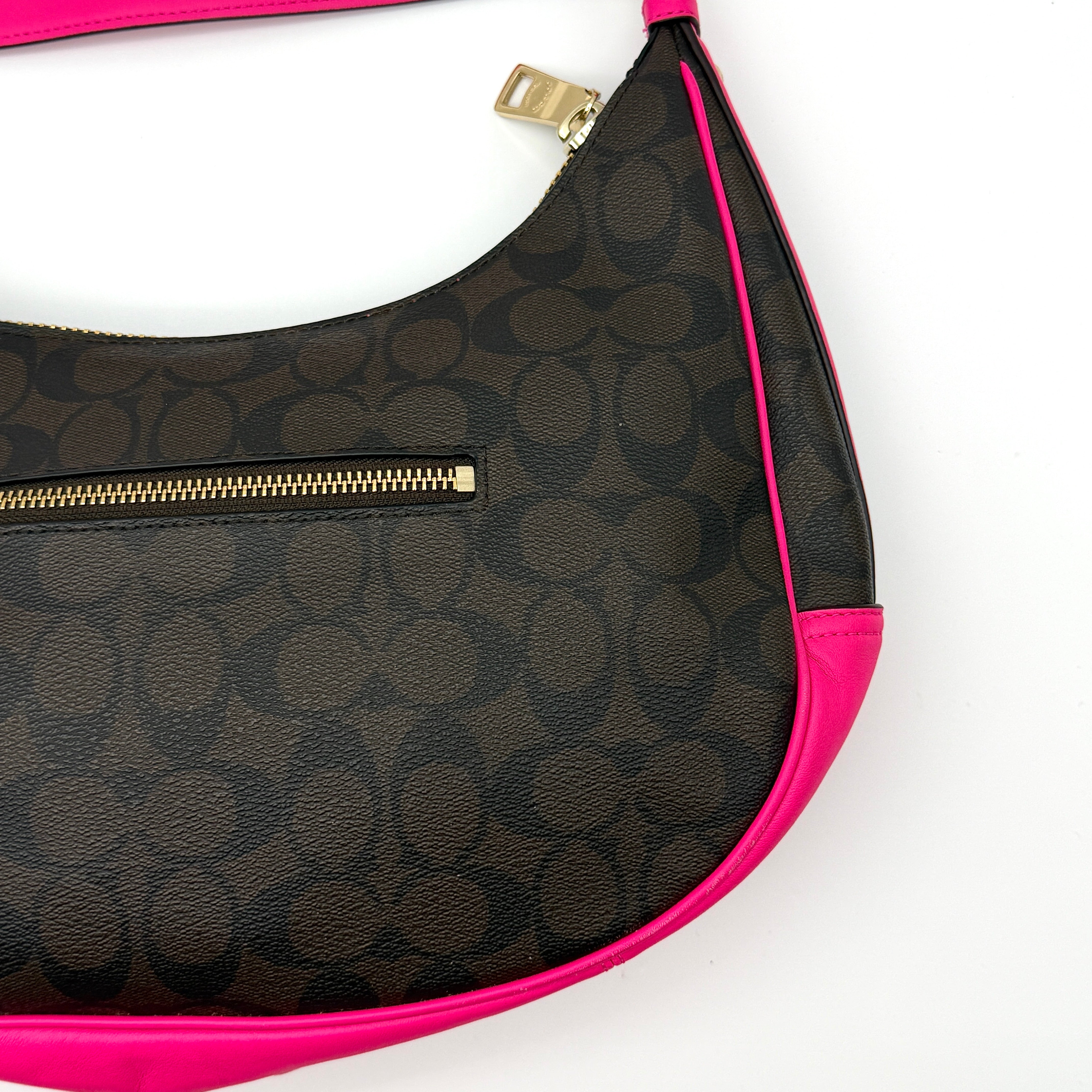 Coach 2Way Signature Hobo Canvas Shoulder Bag Brown/Pink