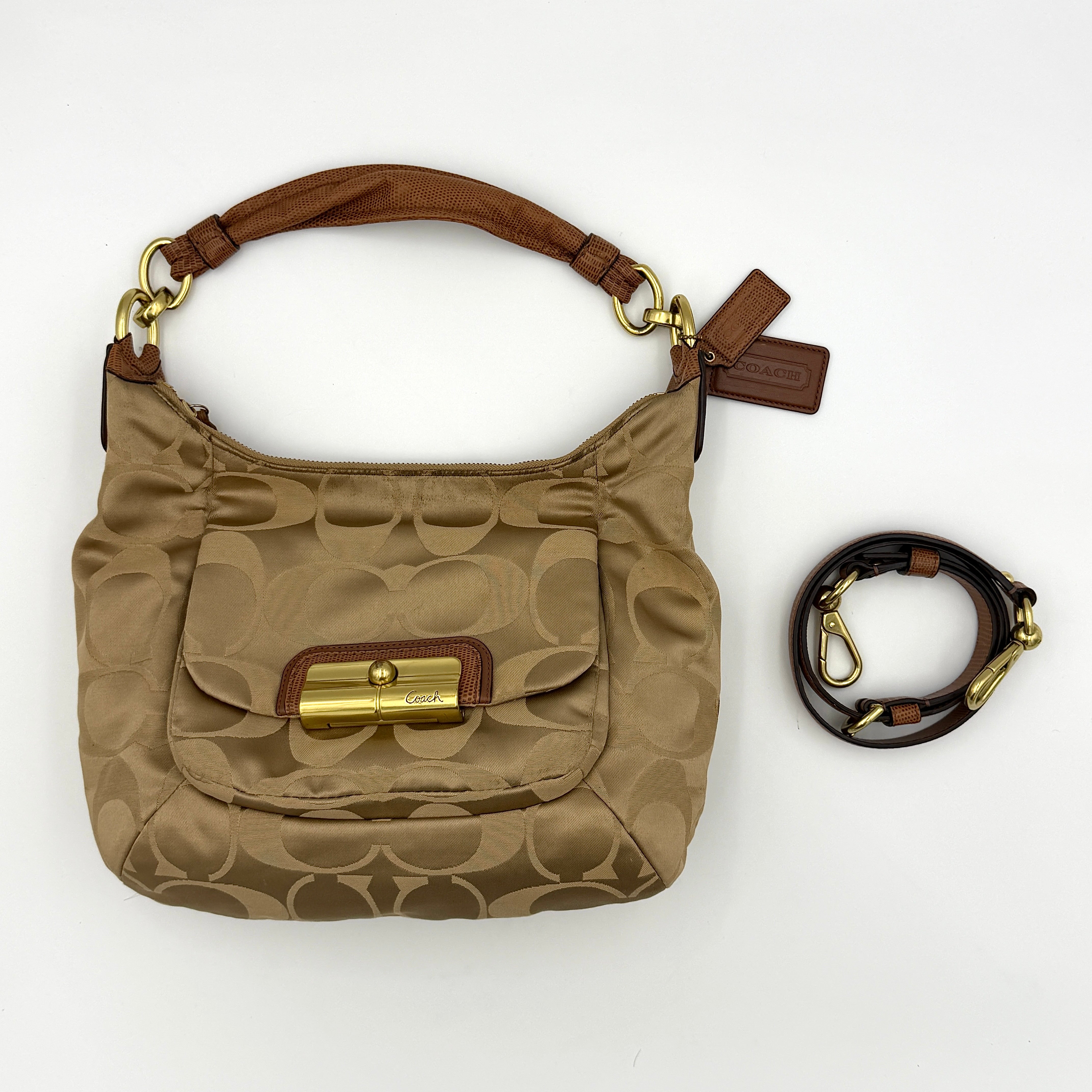 Coach 2Way Kristin Hobo Shoulder Bag Beige/Brown