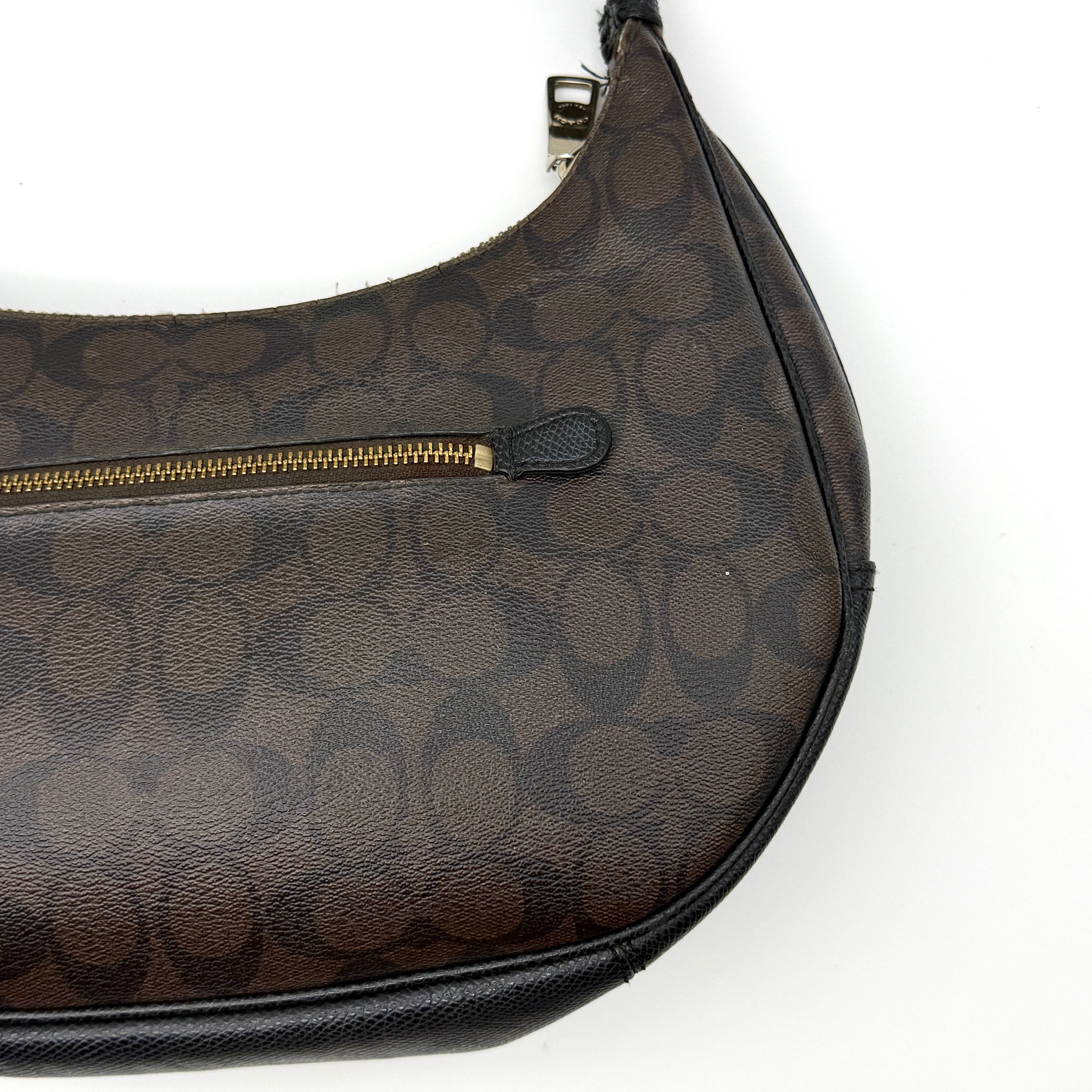 Coach Signature Hobo PVC Shoulder Bag Brown