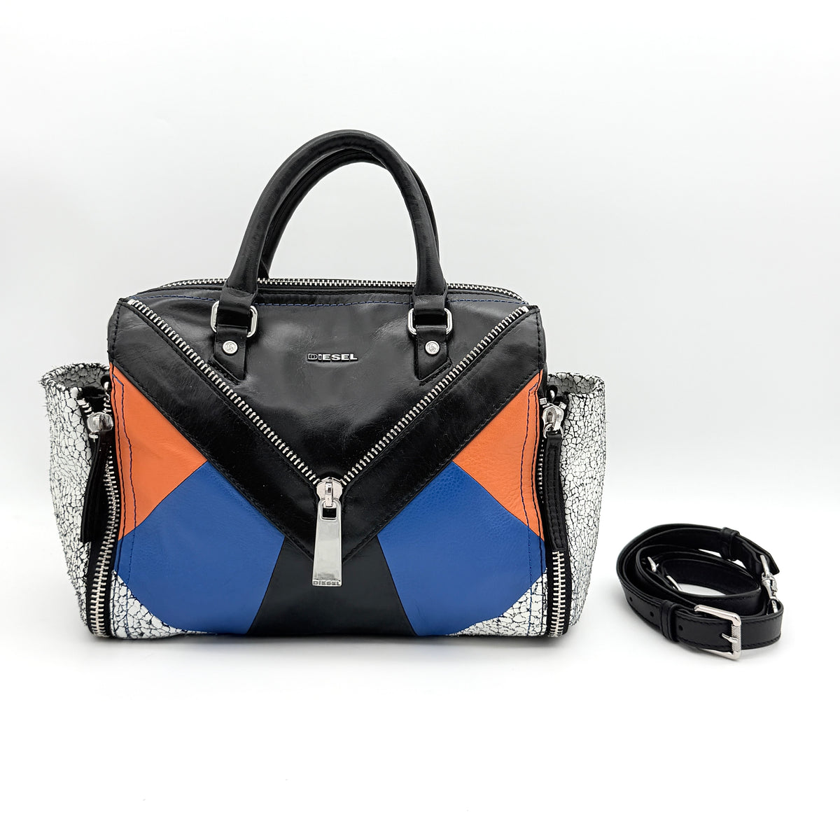 Diesel Le-Zipper 2Way Color-Block Leather Handbag Multicolor