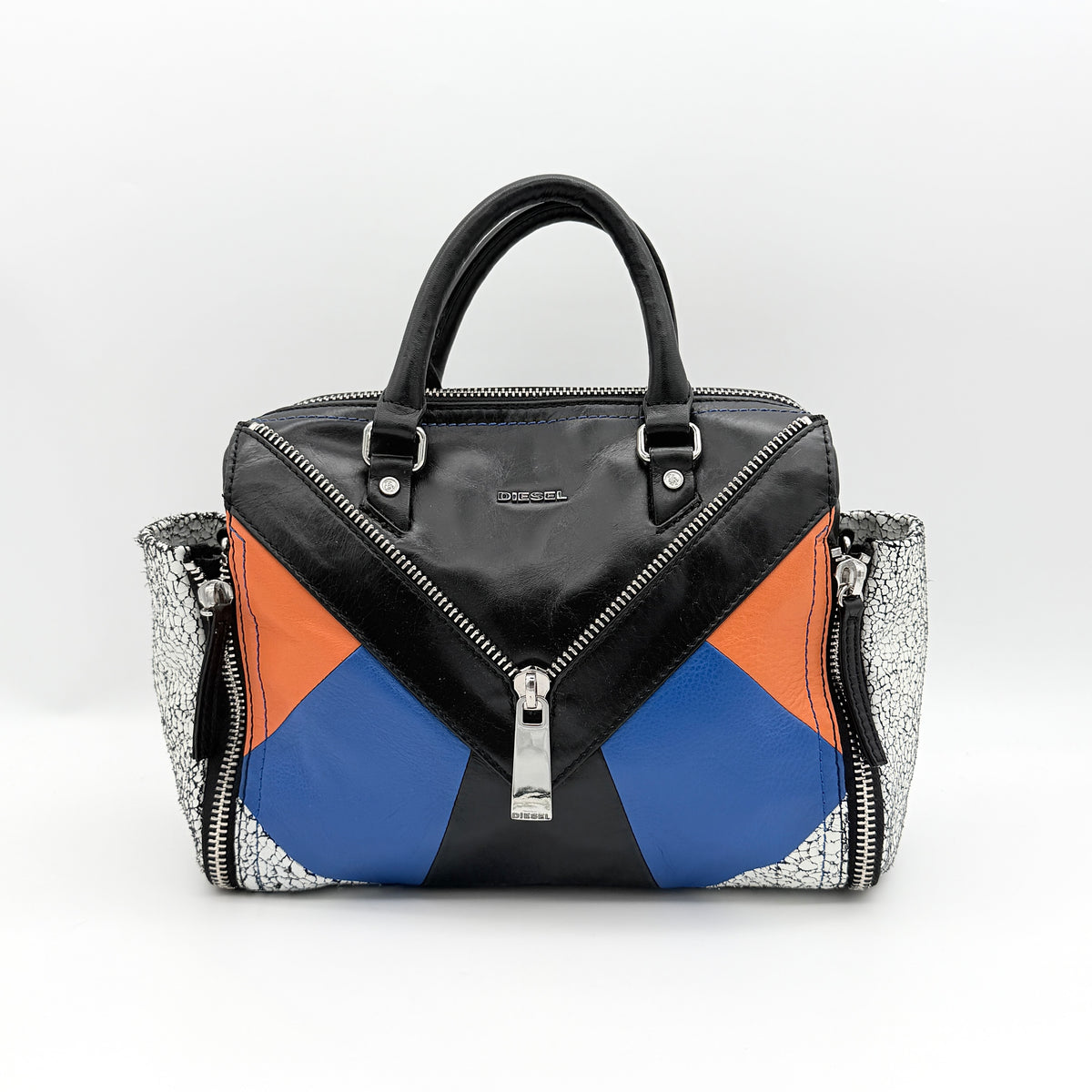 Diesel Le-Zipper 2Way Color-Block Leather Handbag Multicolor