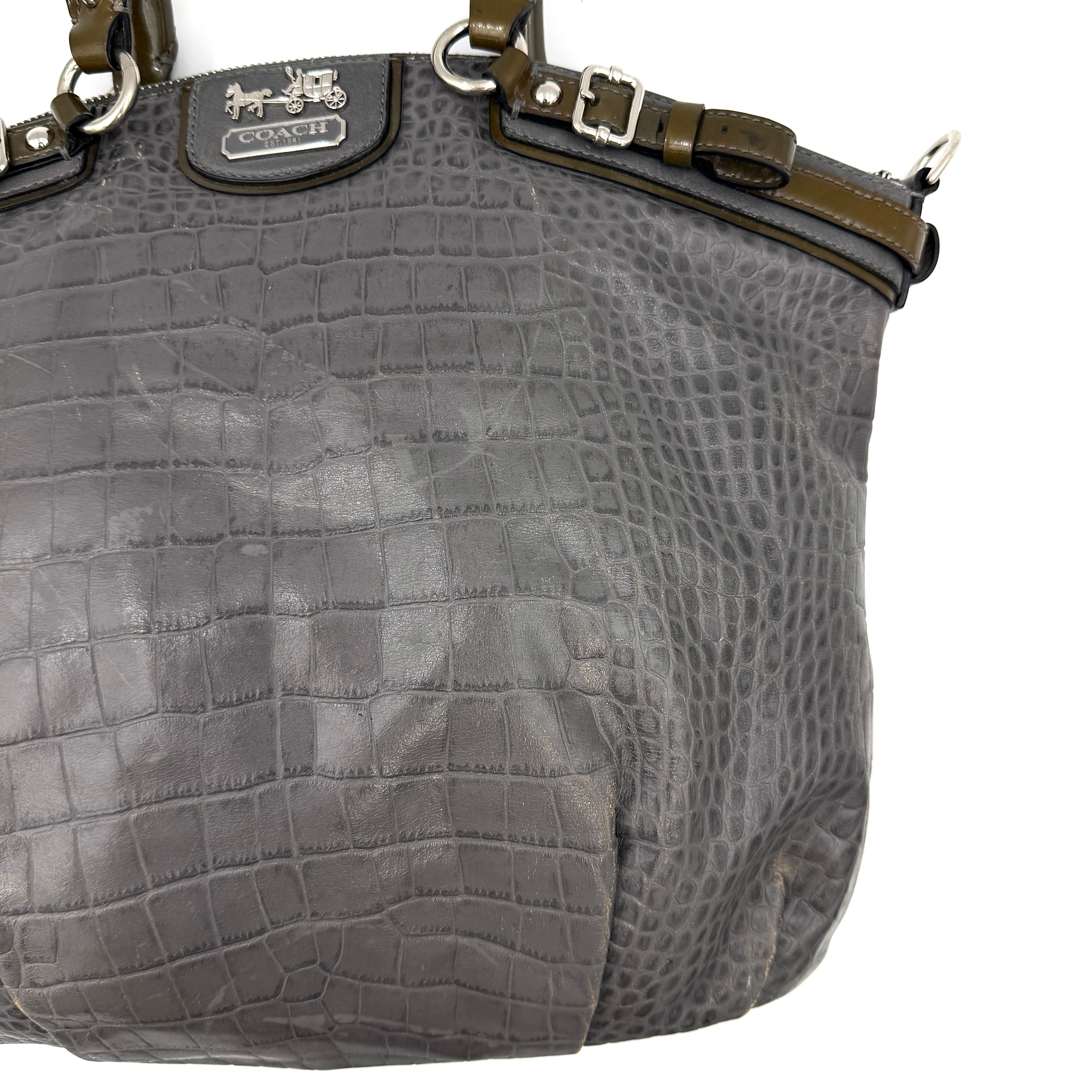 Coach 2Way Madison Lindsey Crocodile Embossed Satchel Bag Grey