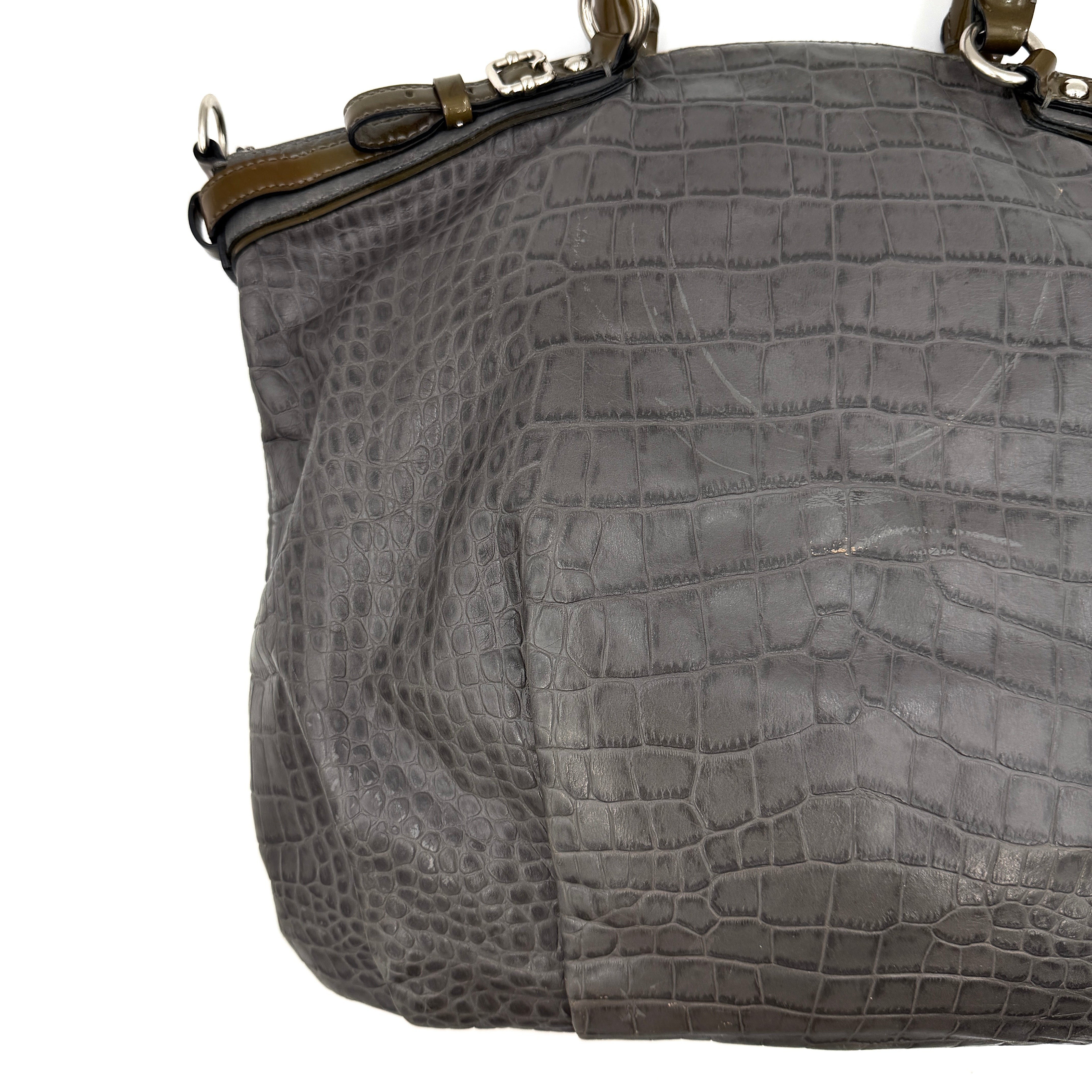Coach 2Way Madison Lindsey Crocodile Embossed Satchel Bag Grey