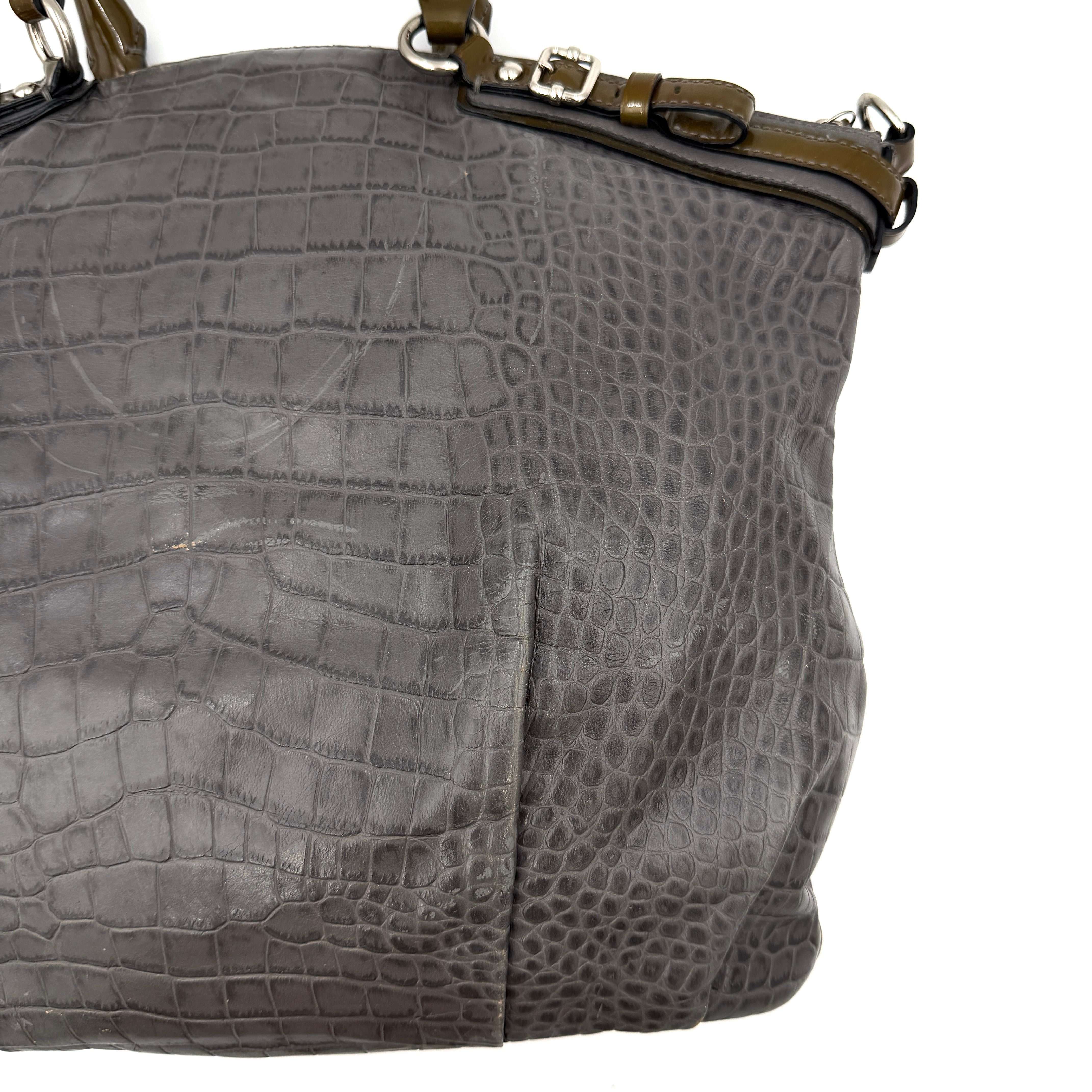 Coach 2Way Madison Lindsey Crocodile Embossed Satchel Bag Grey