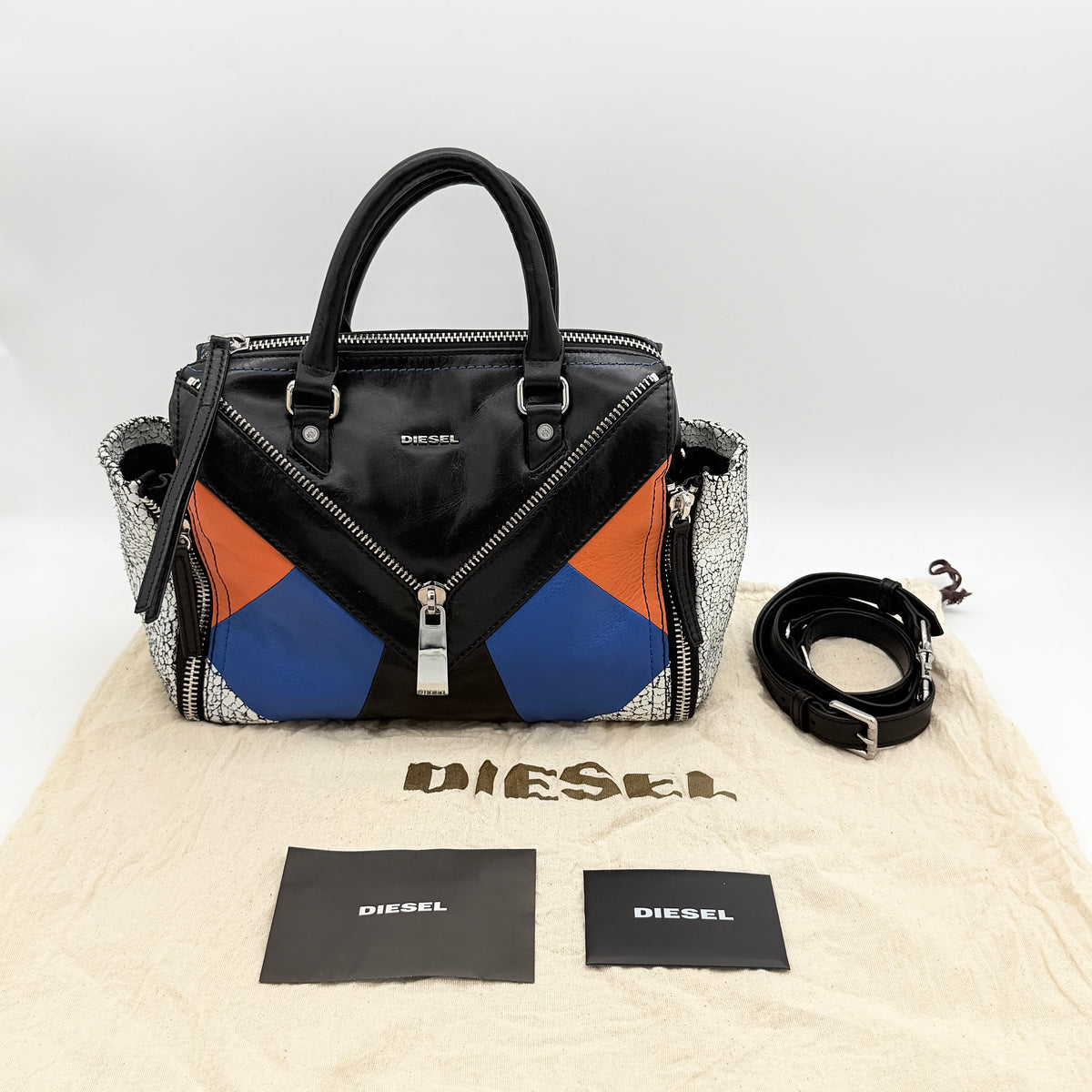 Diesel Le-Zipper 2Way Color-Block Leather Handbag Multicolor