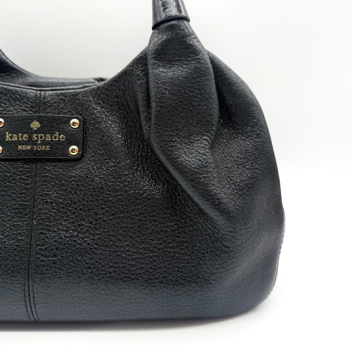 Kate Spade New York Stevie Berkshire Road Shoulder Bag in black pebbled leather with gold-tone hardware and double top handles.
