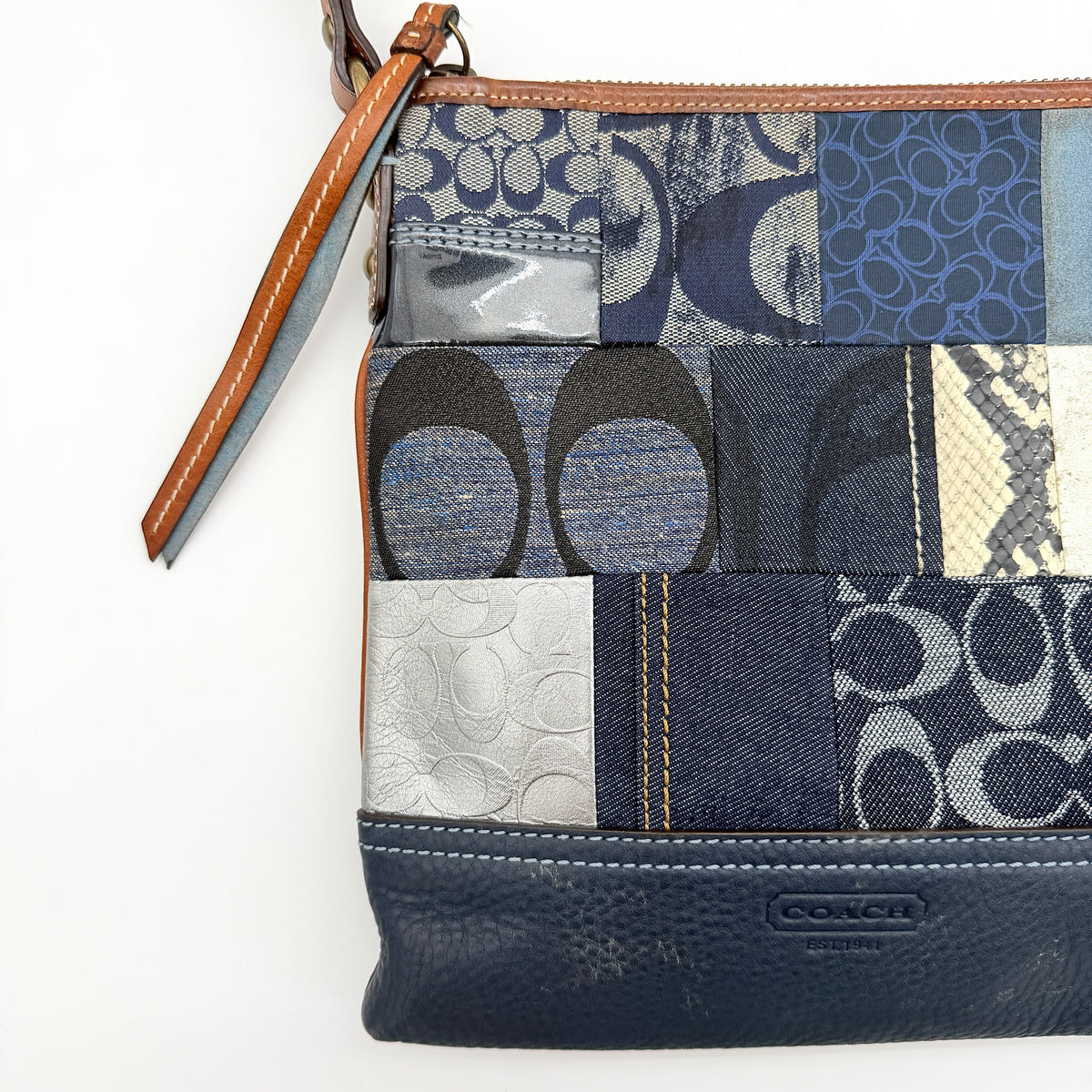 Coach Signature Denim Patchwork Swingpack Crossbody Bag Blue/Brown